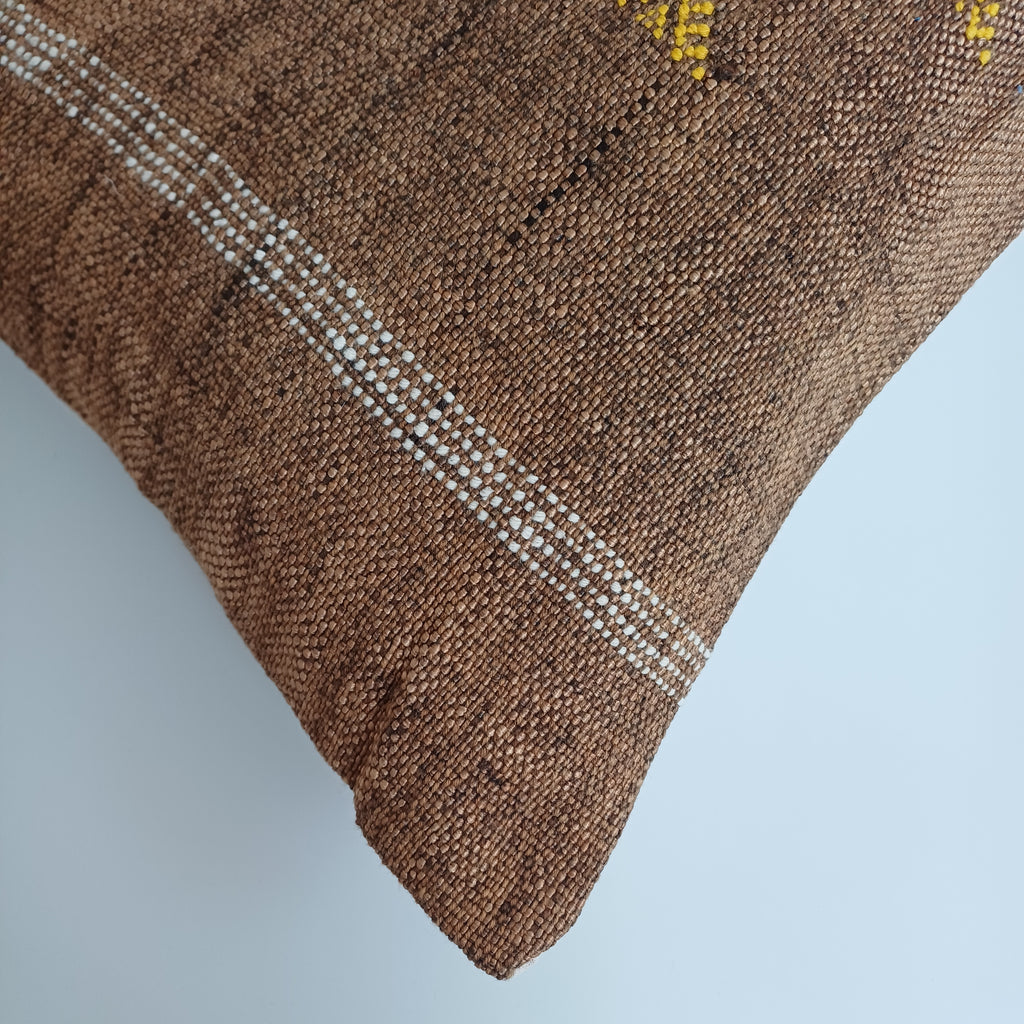 Moroccan Handmade Charcoal Brown Cactus Silk Cushion Cover 24''x12'' / 60x30 CM