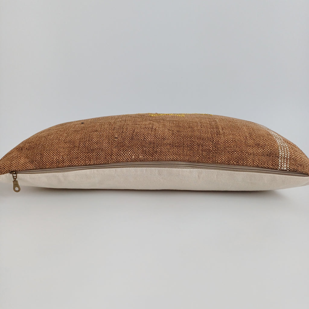 Moroccan Handmade Charcoal Brown Cactus Silk Cushion Cover 24''x12'' / 60x30 CM