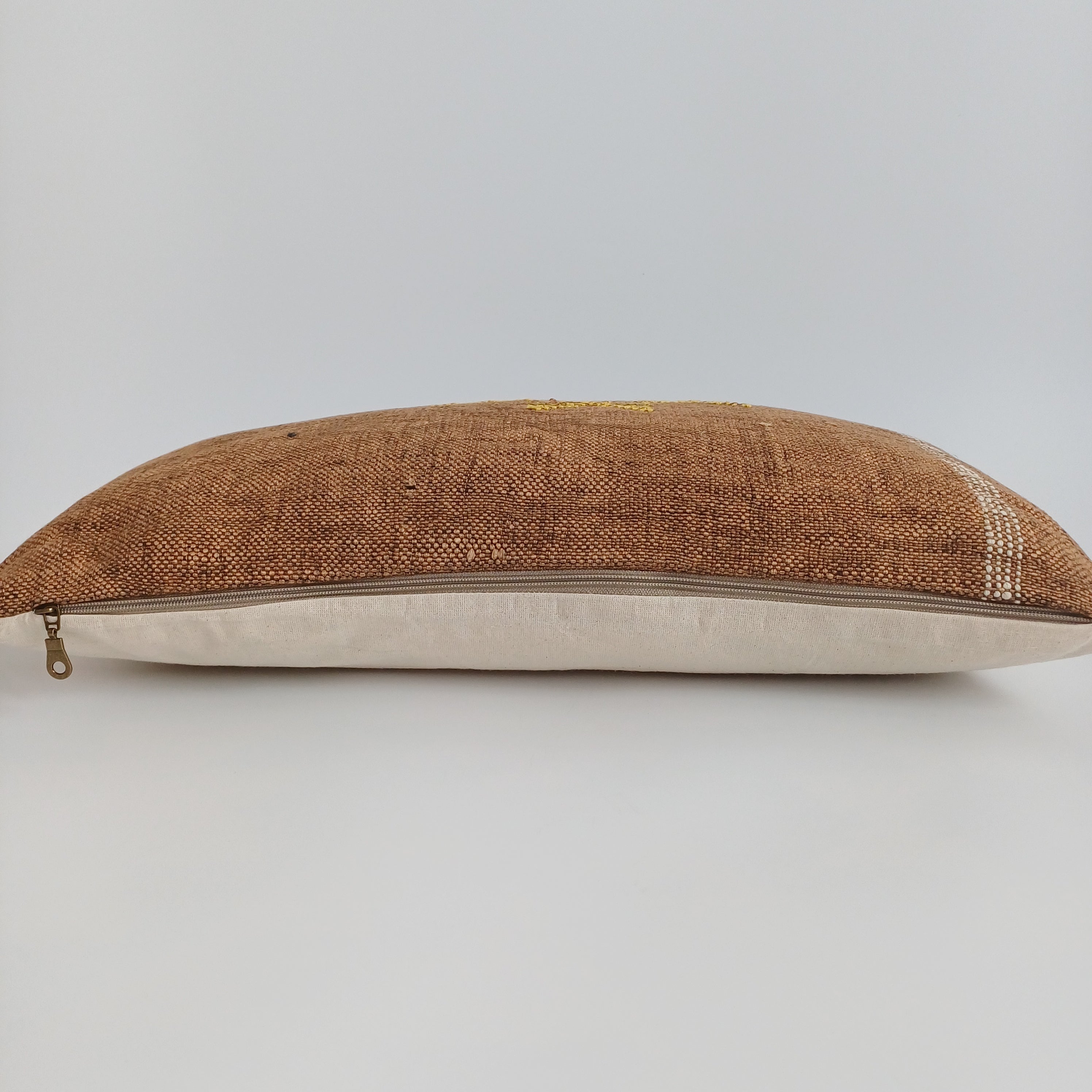 Moroccan Handmade Charcoal Brown Cactus Silk Cushion Cover 24''x12'' / 60x30 CM