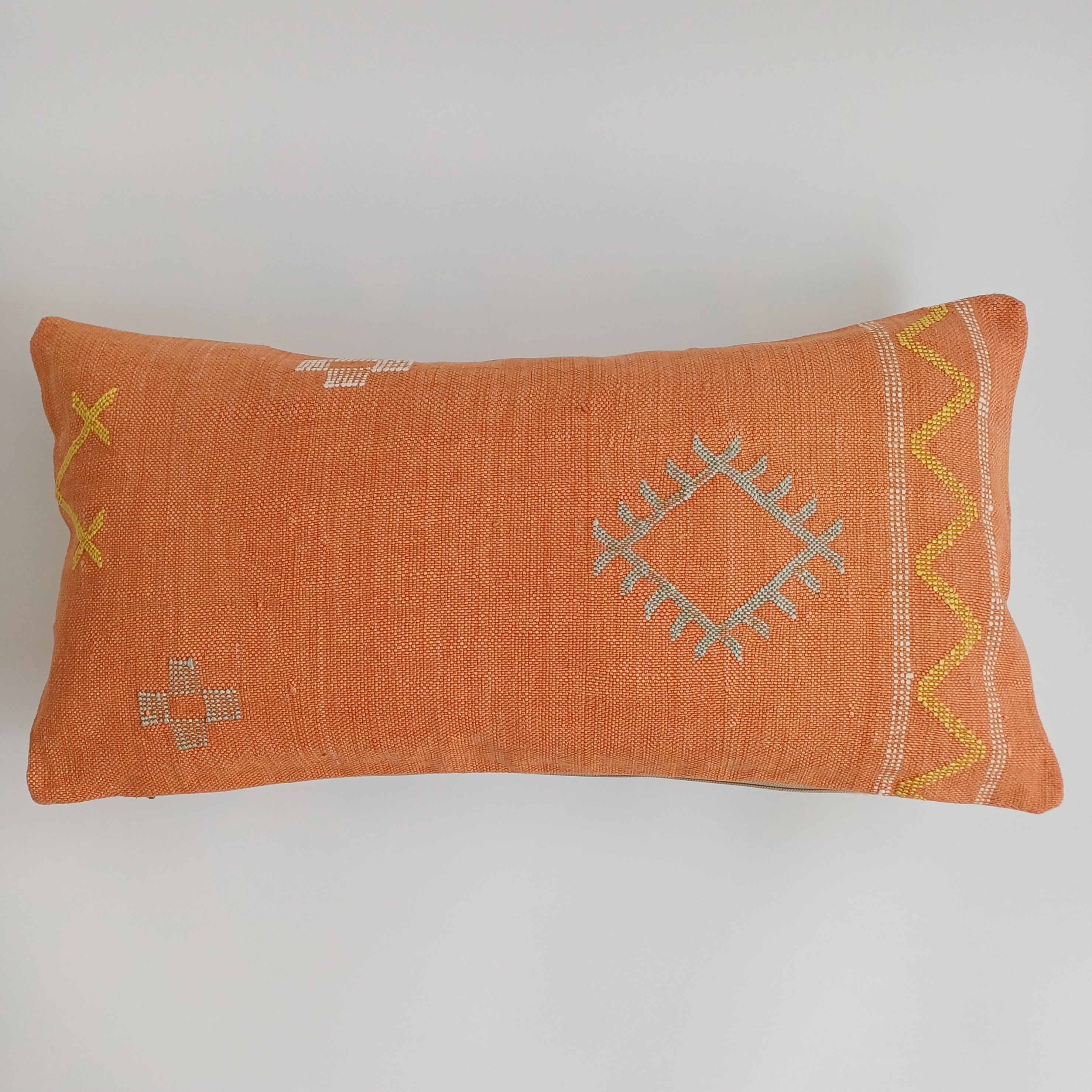 Moroccan Handmade Sunset Orange Cactus Silk Cushion Cover 24''x12'' / 60x30 CM
