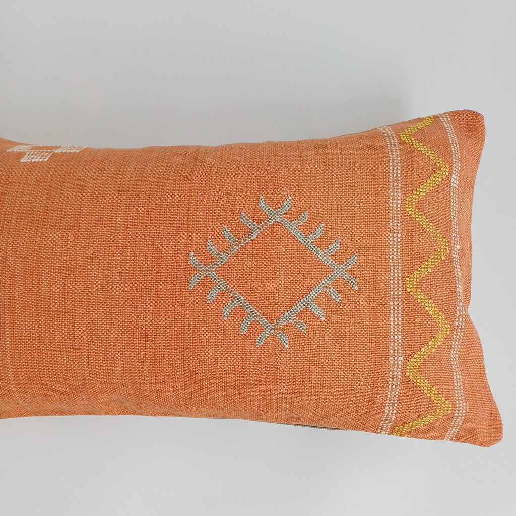 Moroccan Handmade Sunset Orange Cactus Silk Cushion Cover 24''x12'' / 60x30 CM