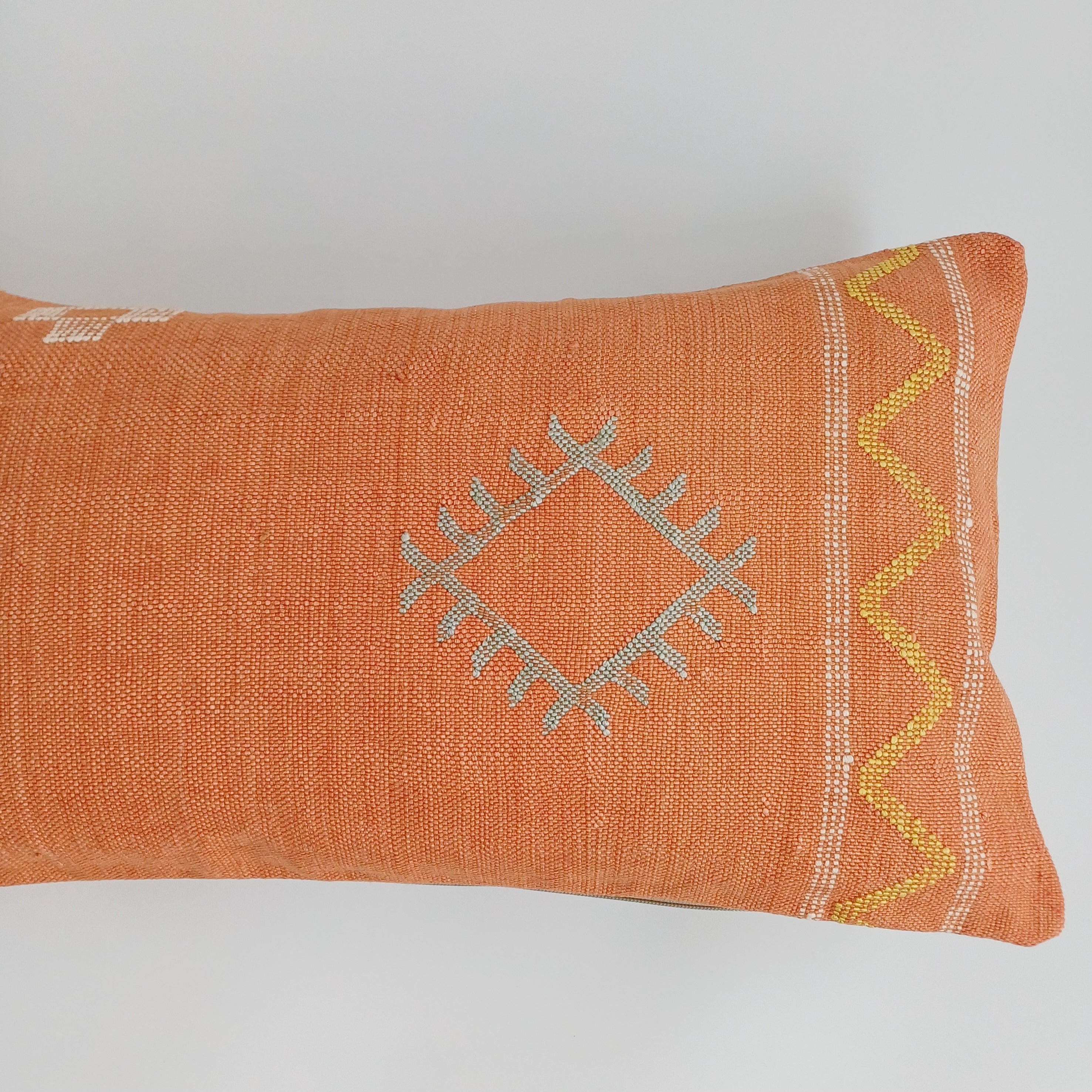 Moroccan Handmade Sunset Orange Cactus Silk Cushion Cover 24''x12'' / 60x30 CM