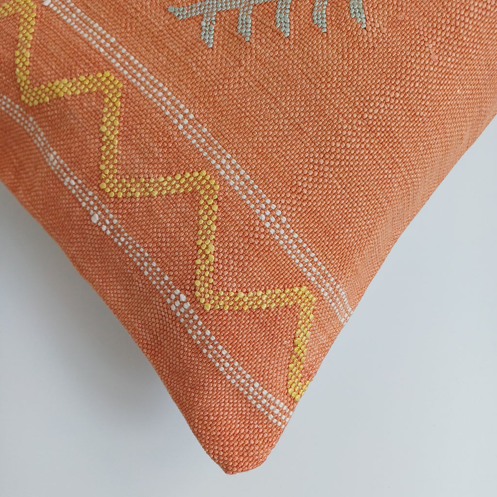 Moroccan Handmade Sunset Orange Cactus Silk Cushion Cover 24''x12'' / 60x30 CM