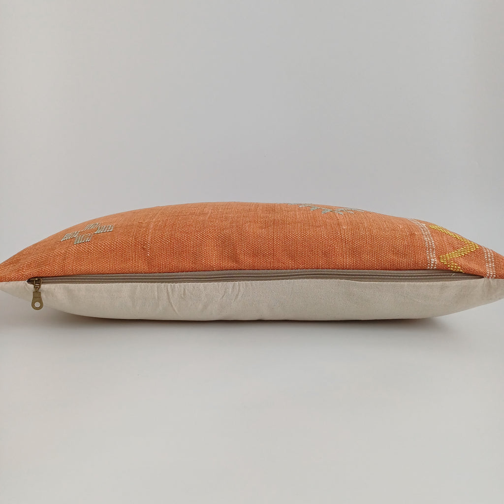 Moroccan Handmade Sunset Orange Cactus Silk Cushion Cover 24''x12'' / 60x30 CM
