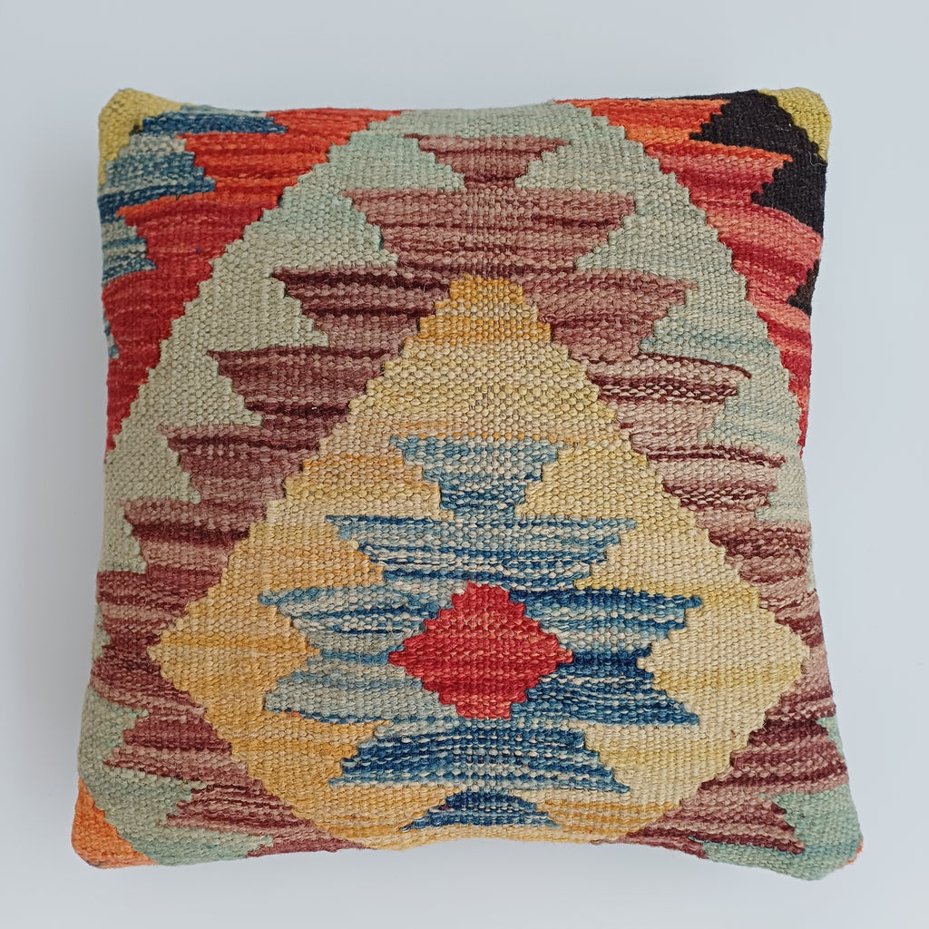Afghan Handmade Multicoloured Kilim Cushion Cover 12''x12'' / 30x30 CM