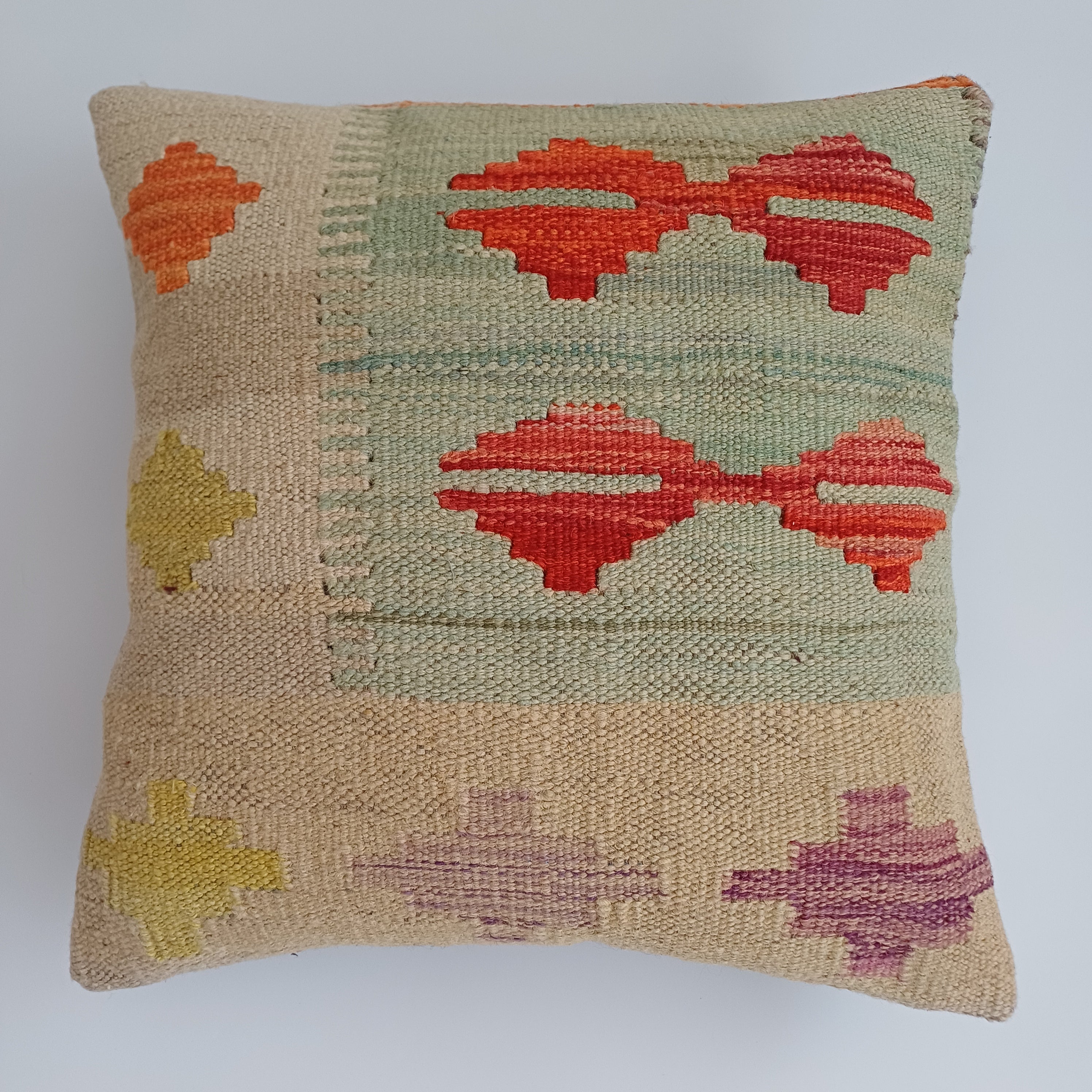 Afghan Handmade Multicoloured Kilim Cushion Cover 16''x16'' / 40x40 CM
