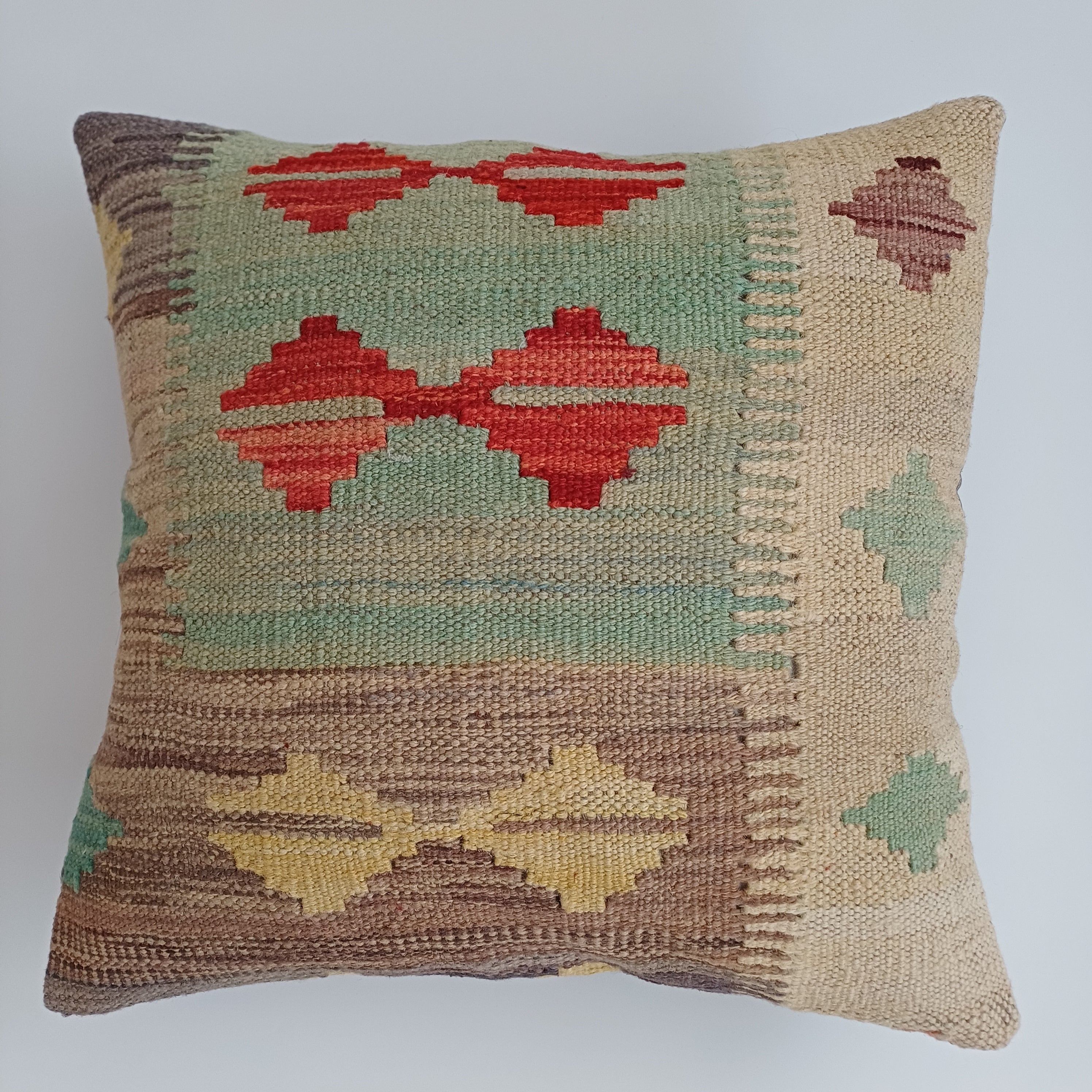 Afghan Handmade Multicoloured Kilim Cushion Cover 16''x16'' / 43x43 CM