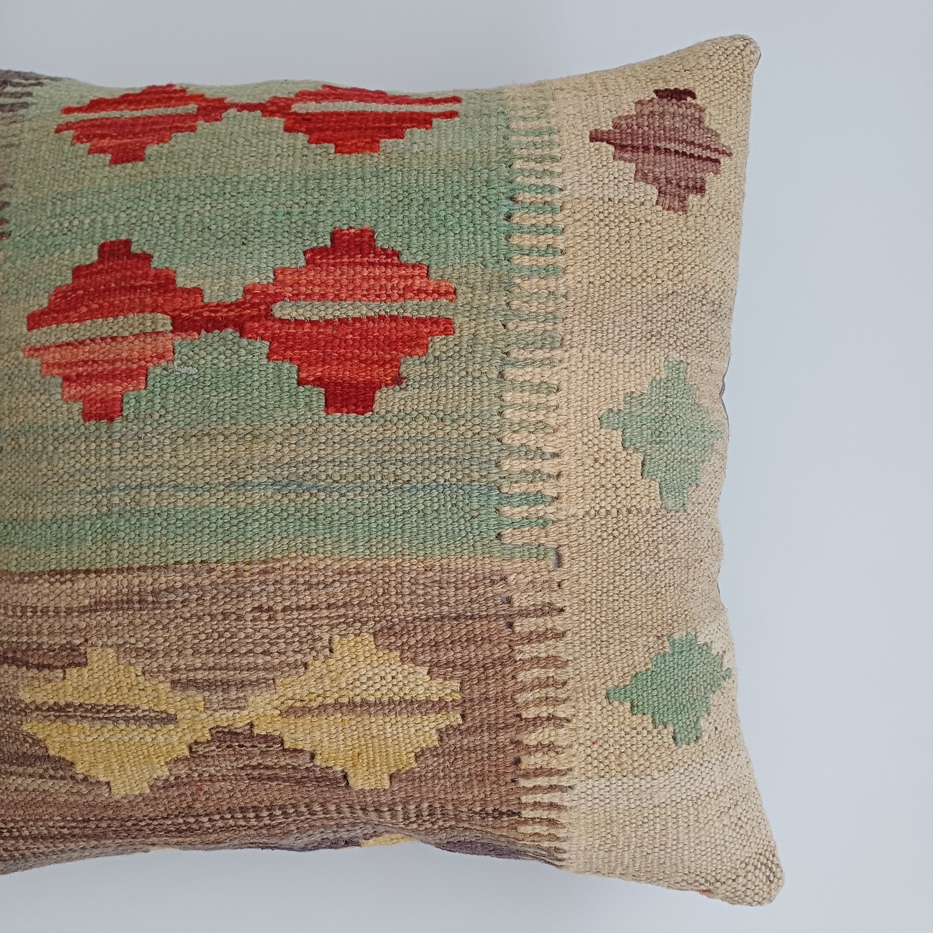 Afghan Handmade Multicoloured Kilim Cushion Cover 16''x16'' / 43x43 CM