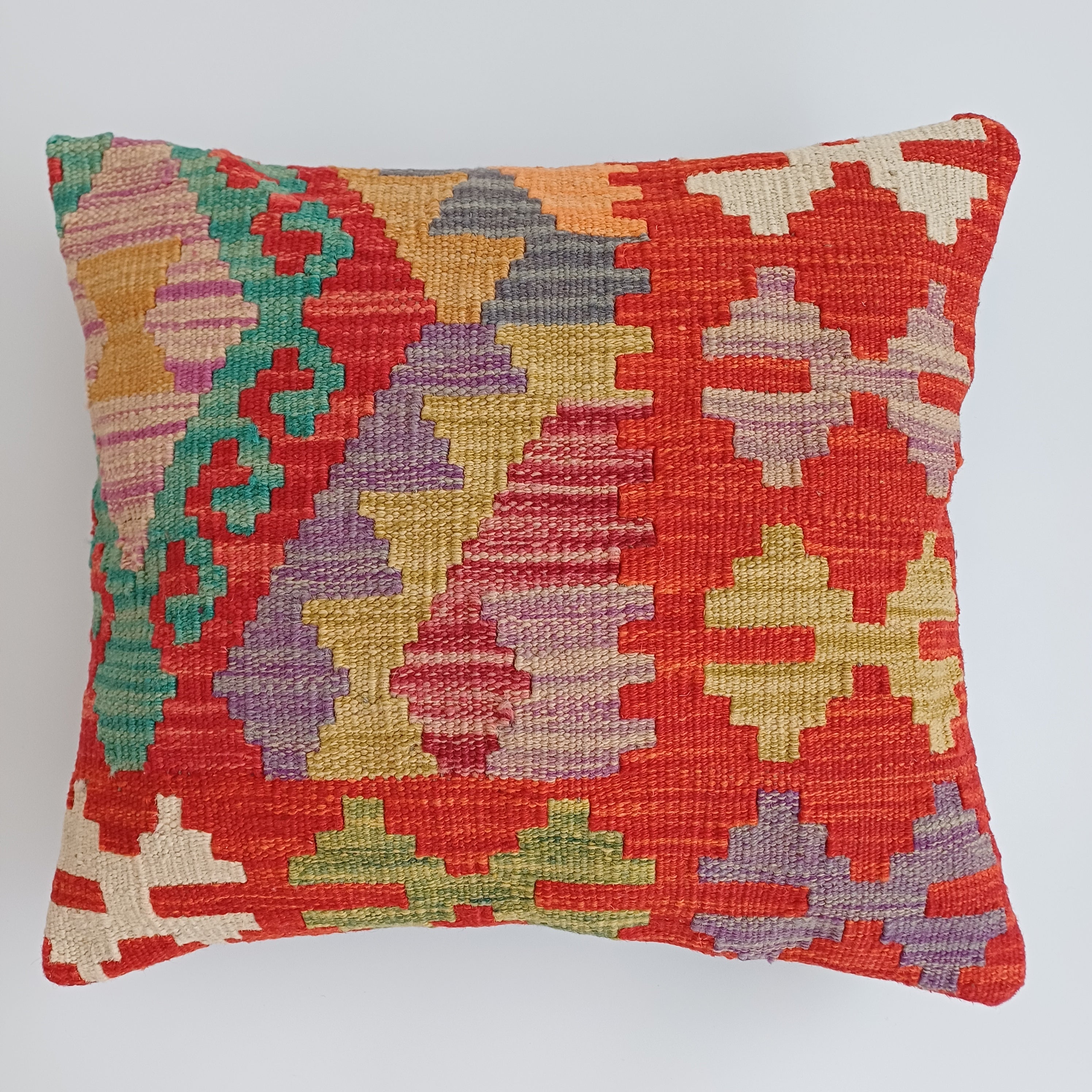 Afghan Handmade Multicoloured Kilim Cushion Cover 16''x16'' / 44x39 CM