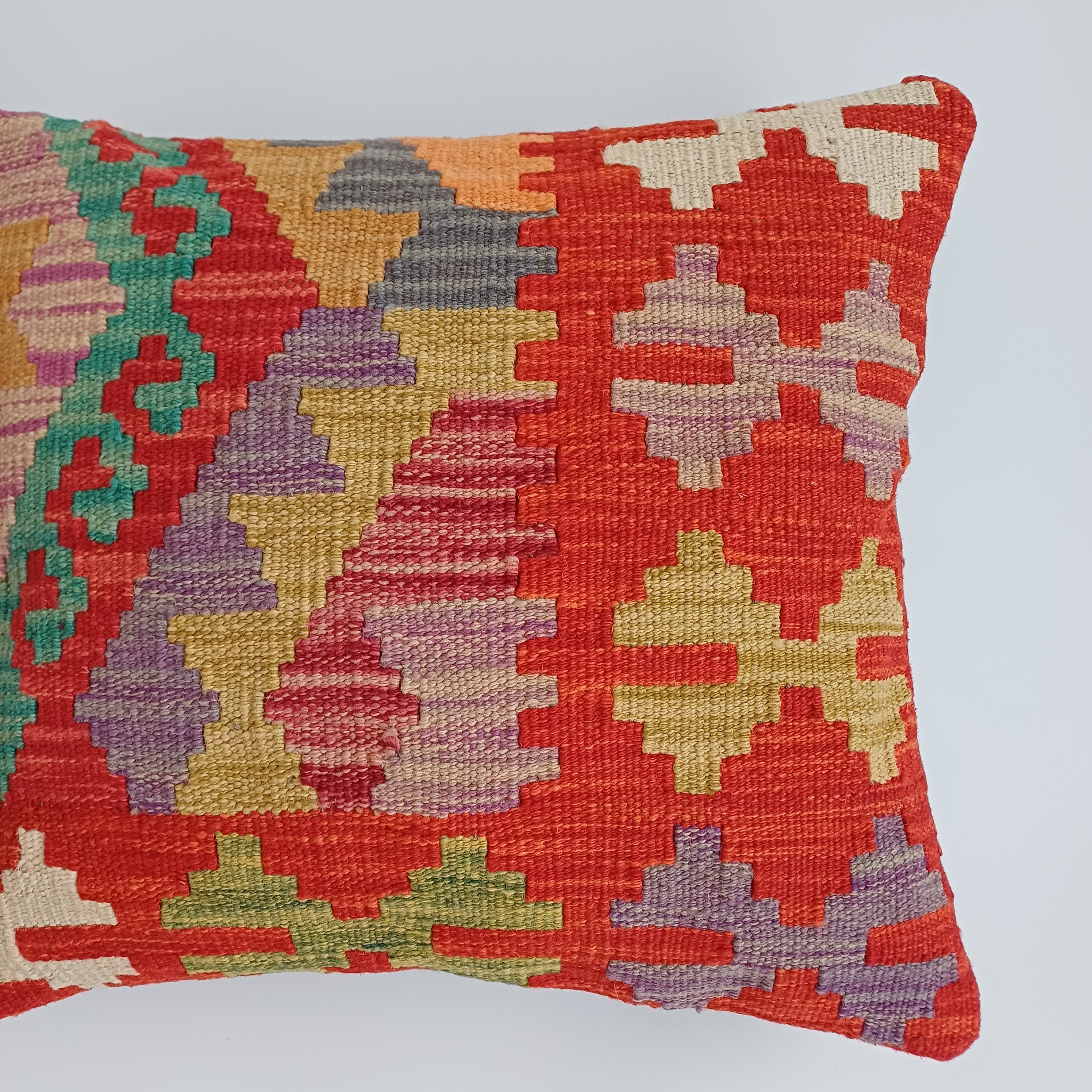 Afghan Handmade Multicoloured Kilim Cushion Cover 16''x16'' / 44x39 CM