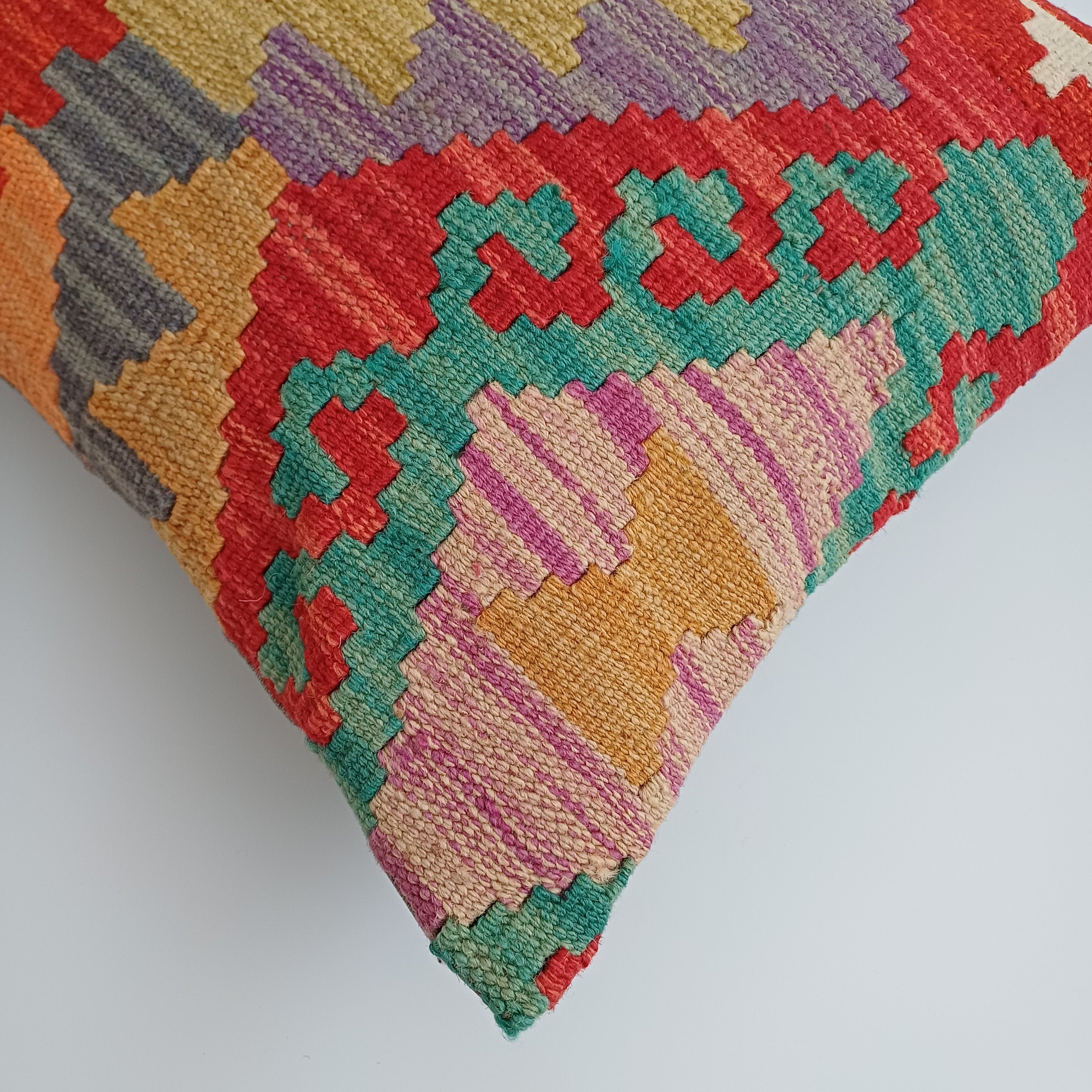 Afghan Handmade Multicoloured Kilim Cushion Cover 16''x16'' / 44x39 CM