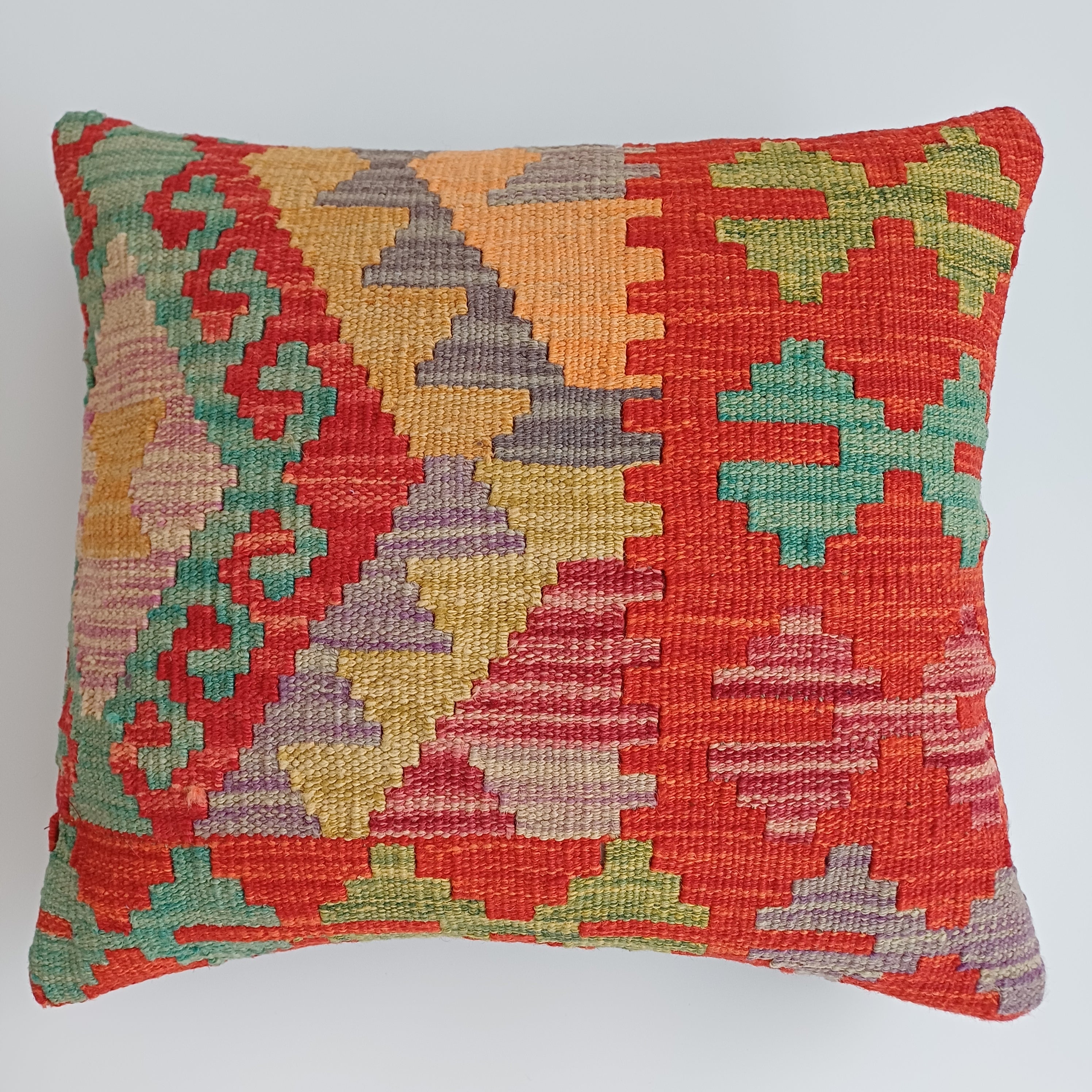 Afghan Handmade Multicoloured Kilim Cushion Cover 16''x16'' / 44x39 CM