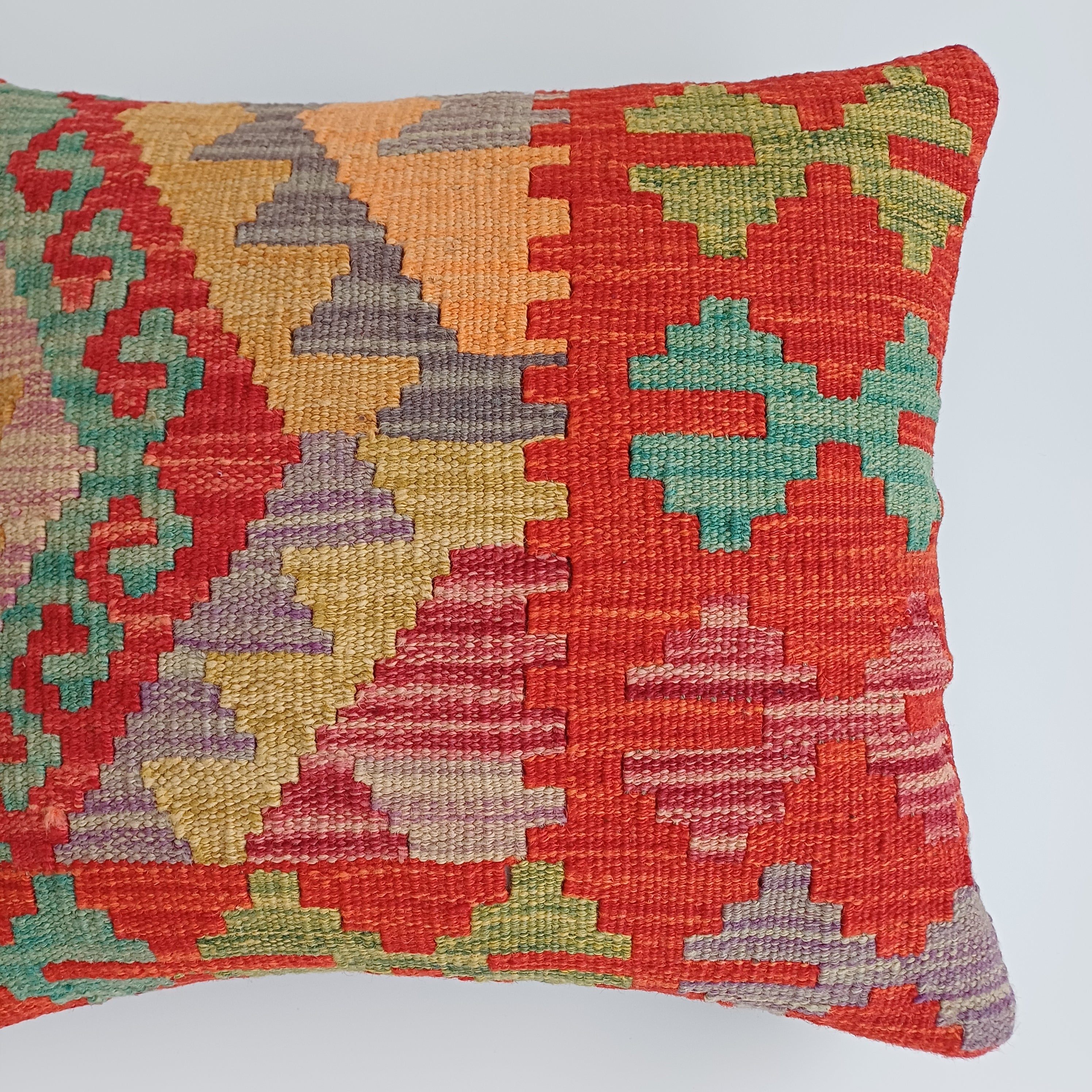 Afghan Handmade Multicoloured Kilim Cushion Cover 16''x16'' / 44x39 CM