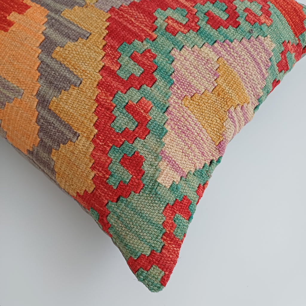 Afghan Handmade Multicoloured Kilim Cushion Cover 16''x16'' / 44x39 CM