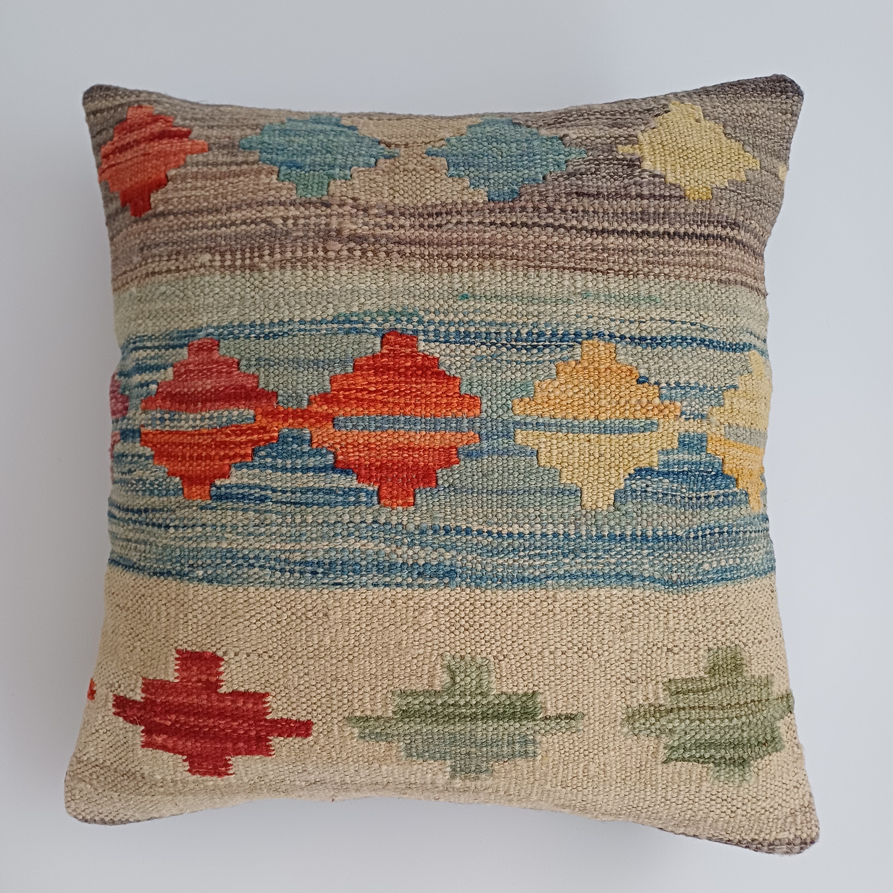 Afghan Handmade Multicoloured Kilim Cushion Cover 16''x16'' / 44x40 CM
