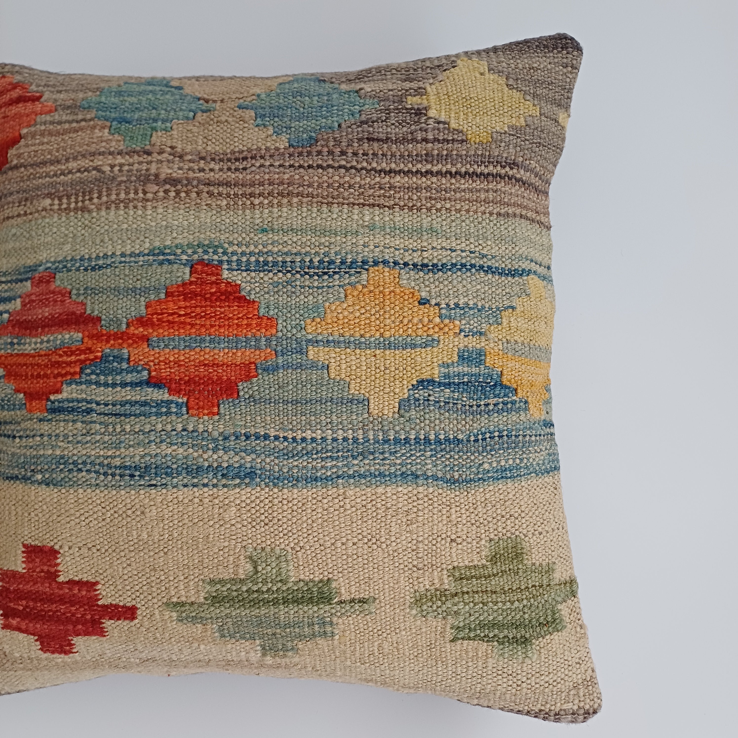 Afghan Handmade Multicoloured Kilim Cushion Cover 16''x16'' / 44x40 CM