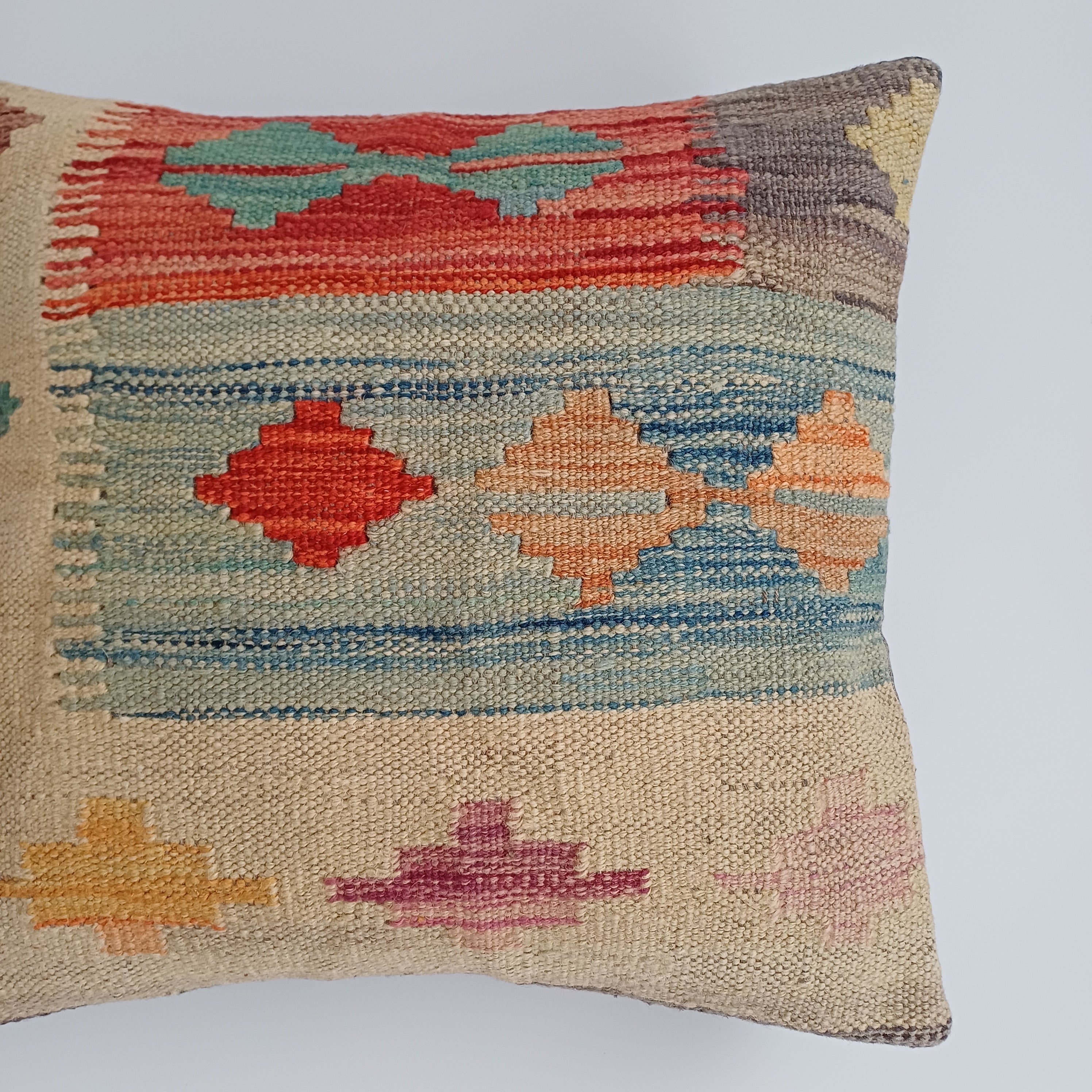 Afghan Handmade Multicoloured Kilim Cushion Cover 16''x16'' / 44x41 CM