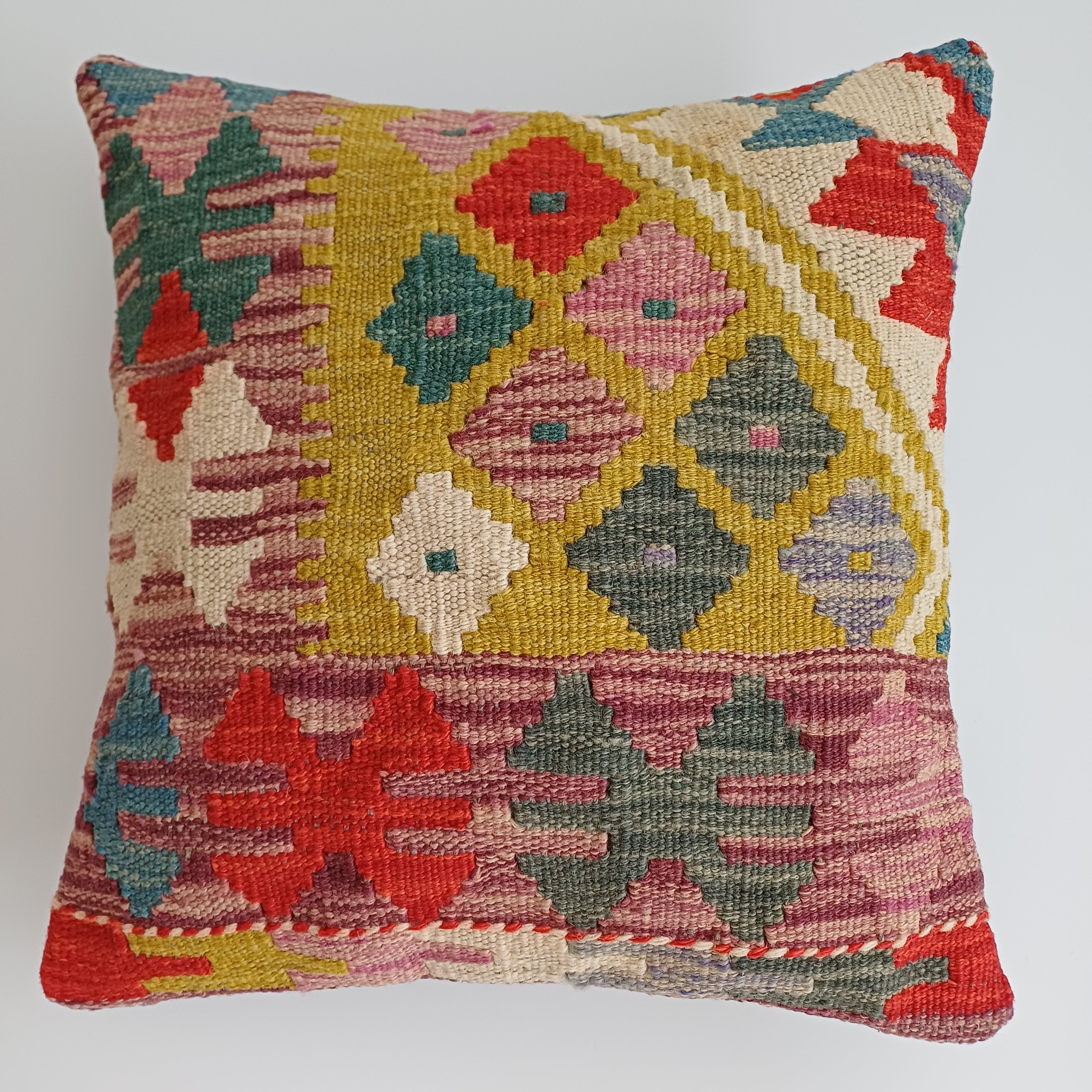 Afghan Handmade Multicoloured Kilim Cushion Cover 16''x16'' / 40x40 CM