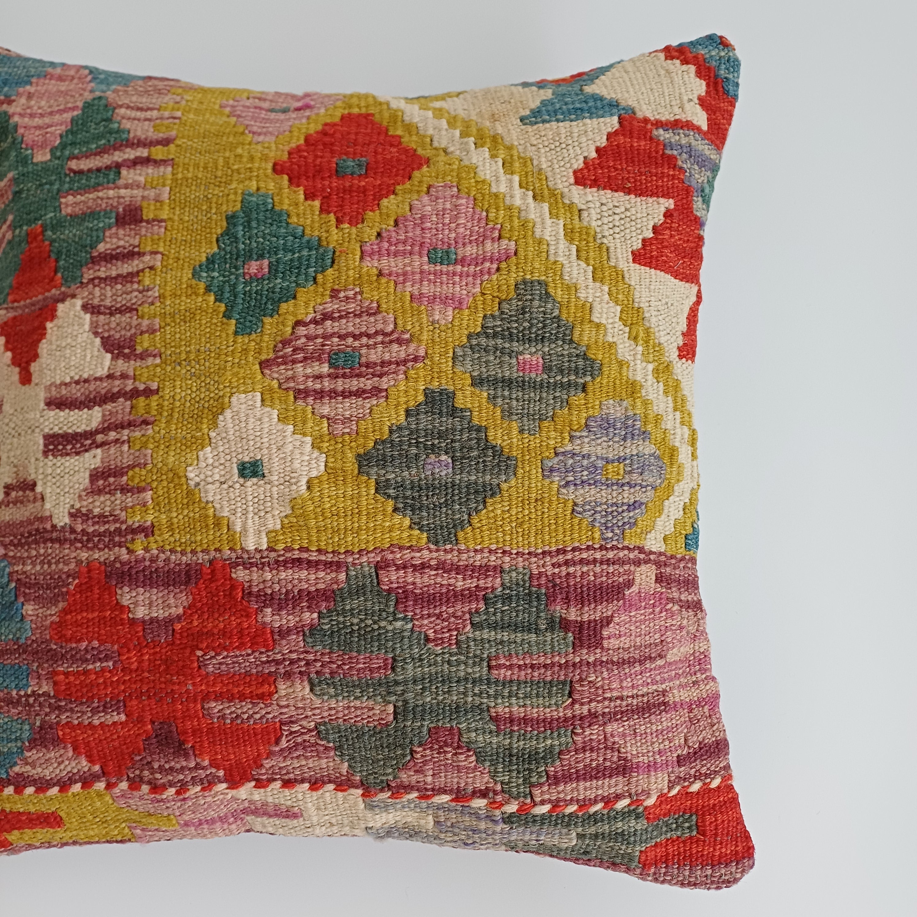 Afghan Handmade Multicoloured Kilim Cushion Cover 16''x16'' / 40x40 CM