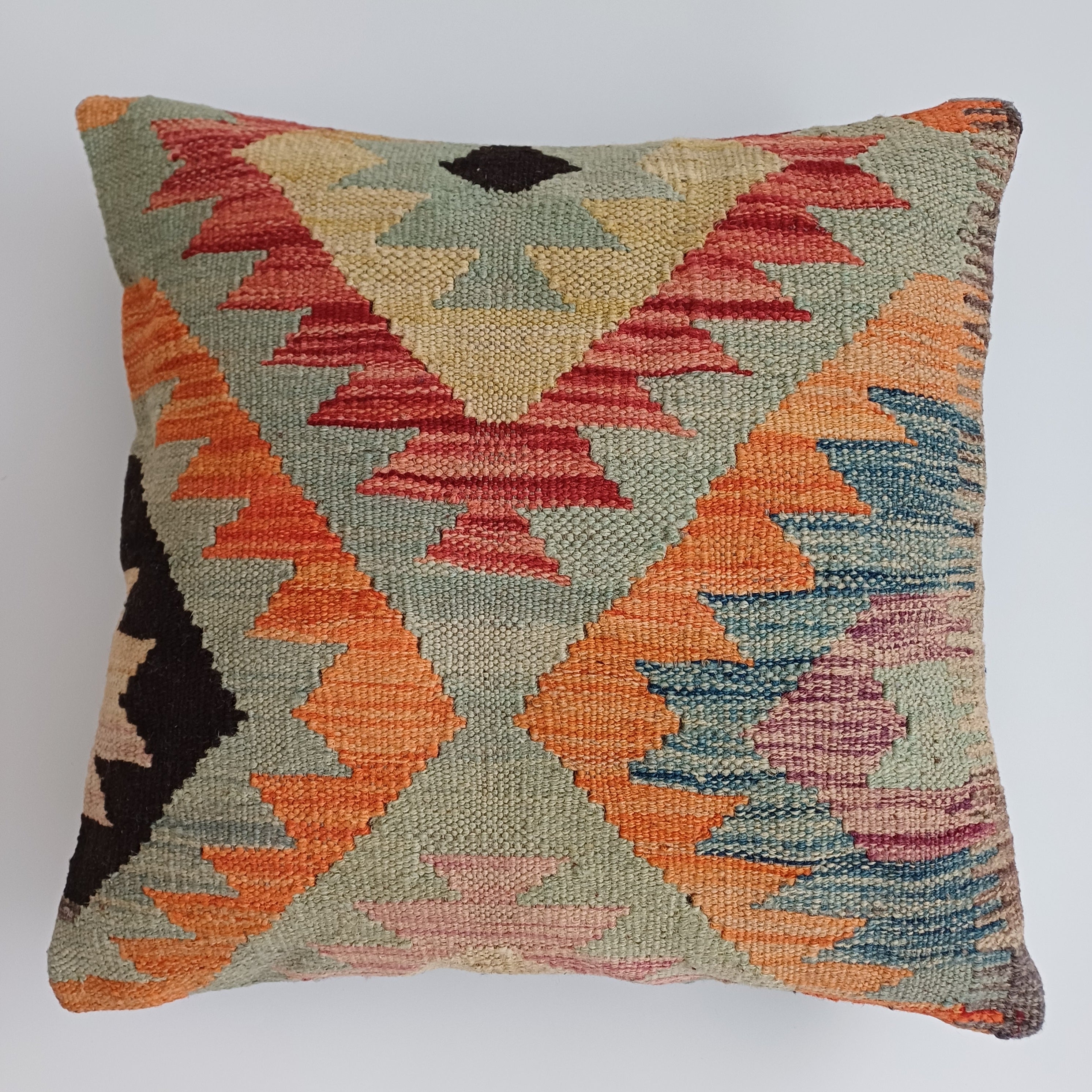 Afghan Handmade Multicoloured Kilim Cushion Cover 16''x16'' / 40x40 CM