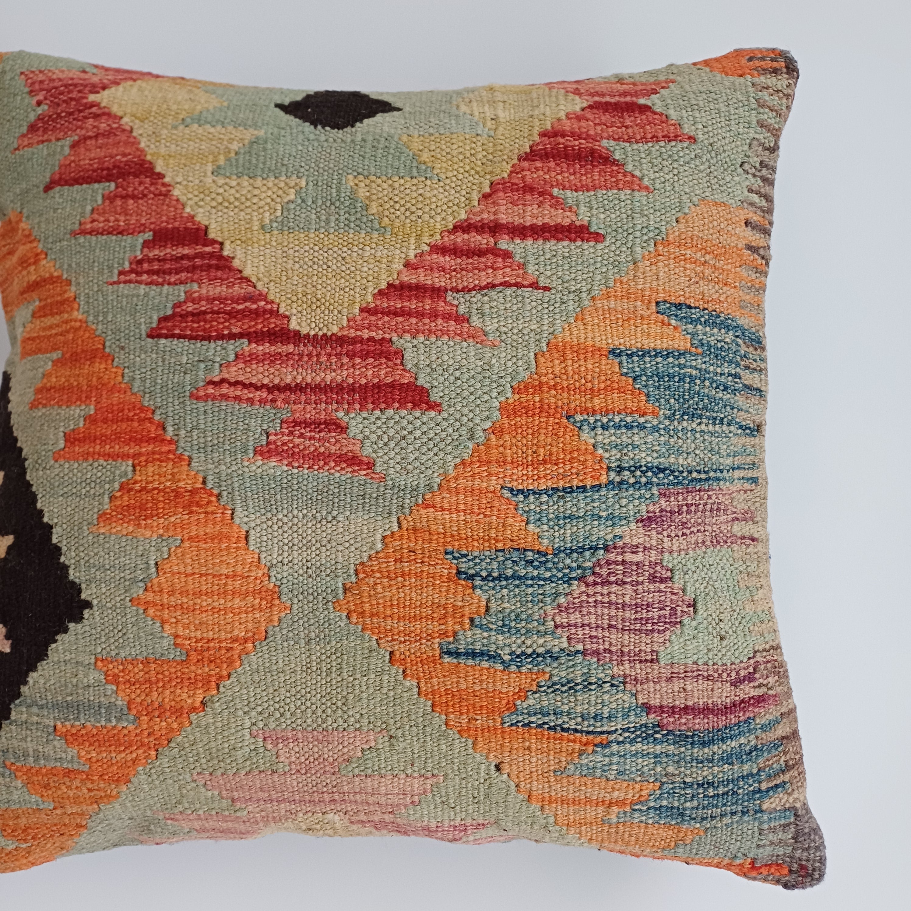 Afghan Handmade Multicoloured Kilim Cushion Cover 16''x16'' / 40x40 CM