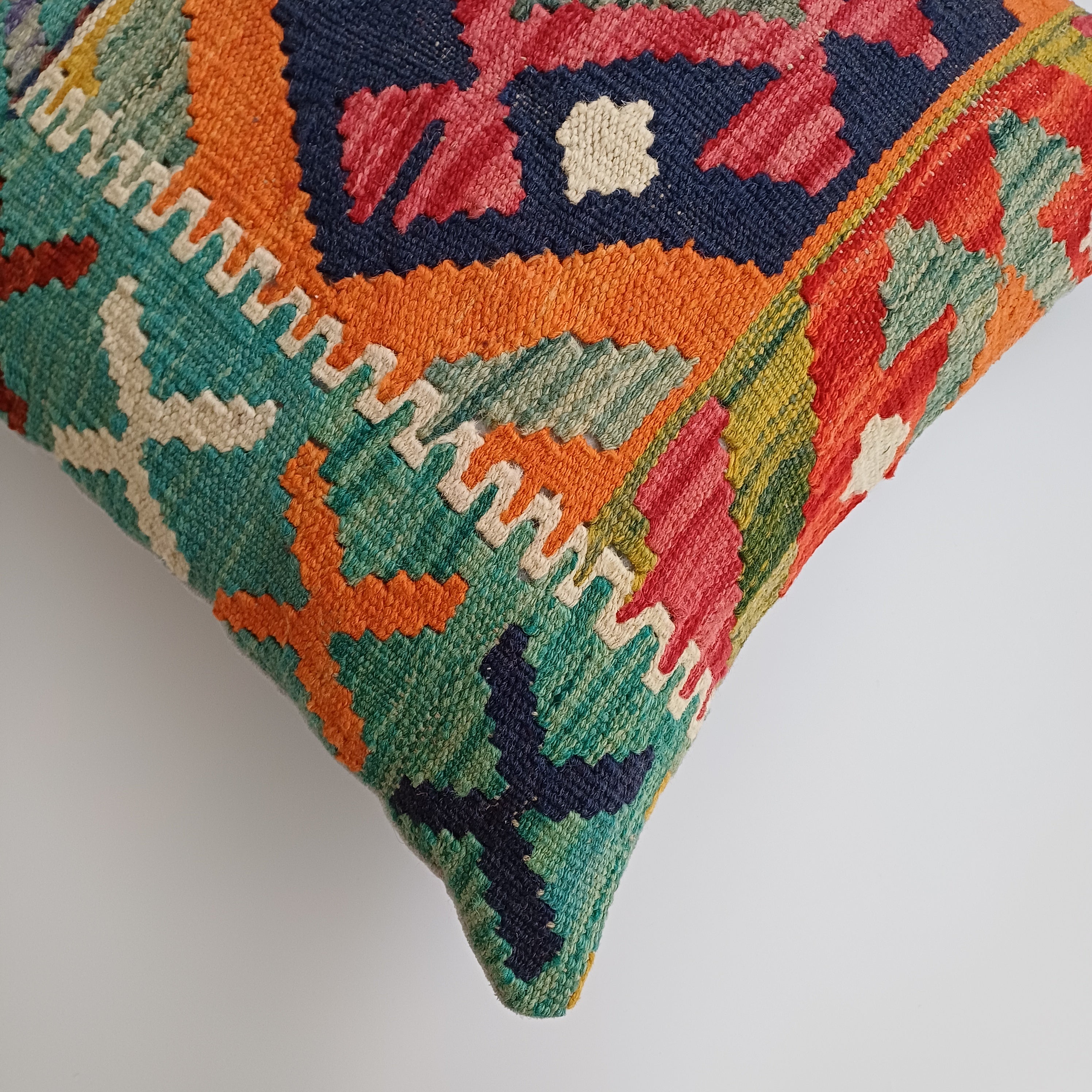Afghan Handmade Multicoloured Kilim Cushion Cover 20''x20'' / 50x50 CM