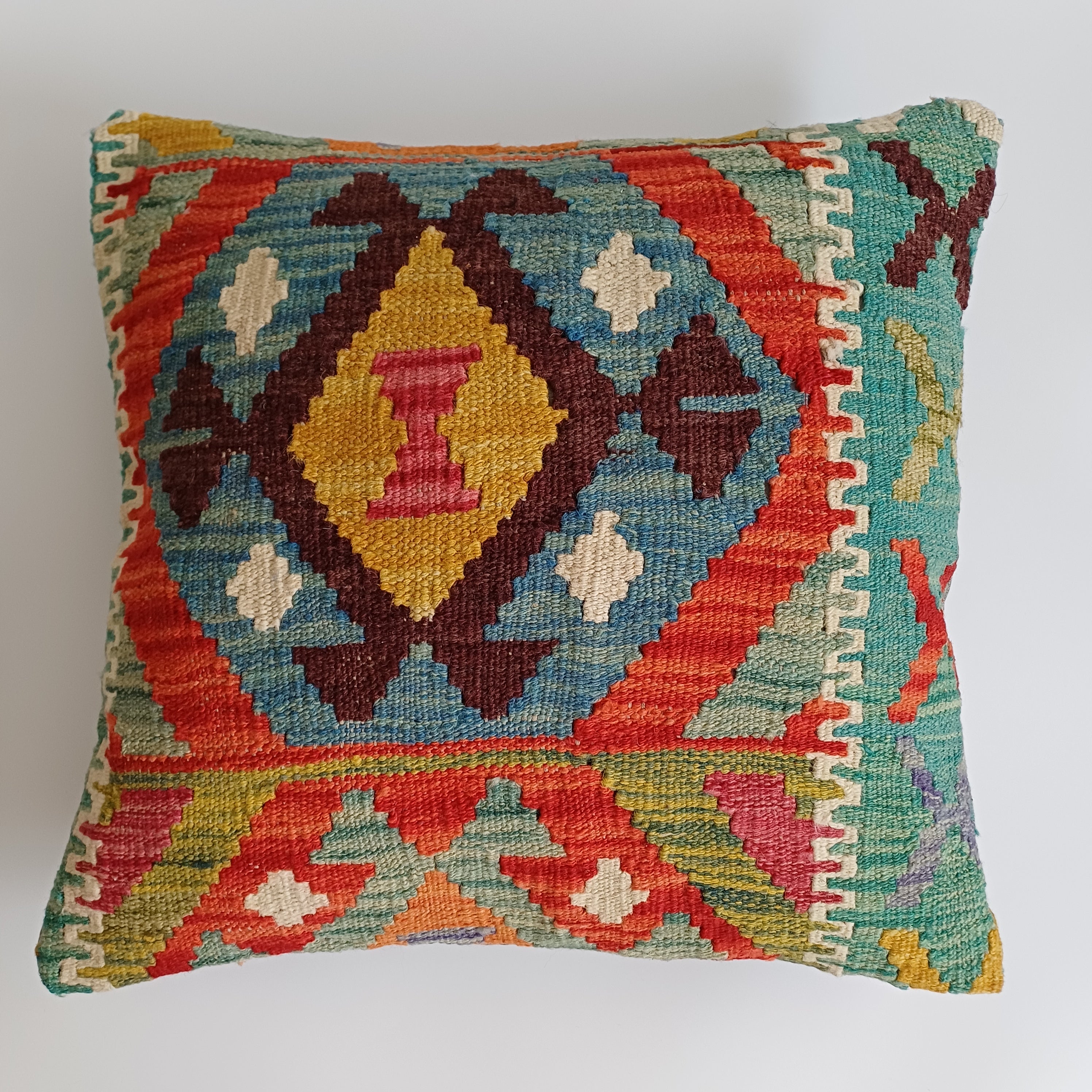 Afghan Handmade Multicoloured Kilim Cushion Cover 20''x20'' / 48x48 CM
