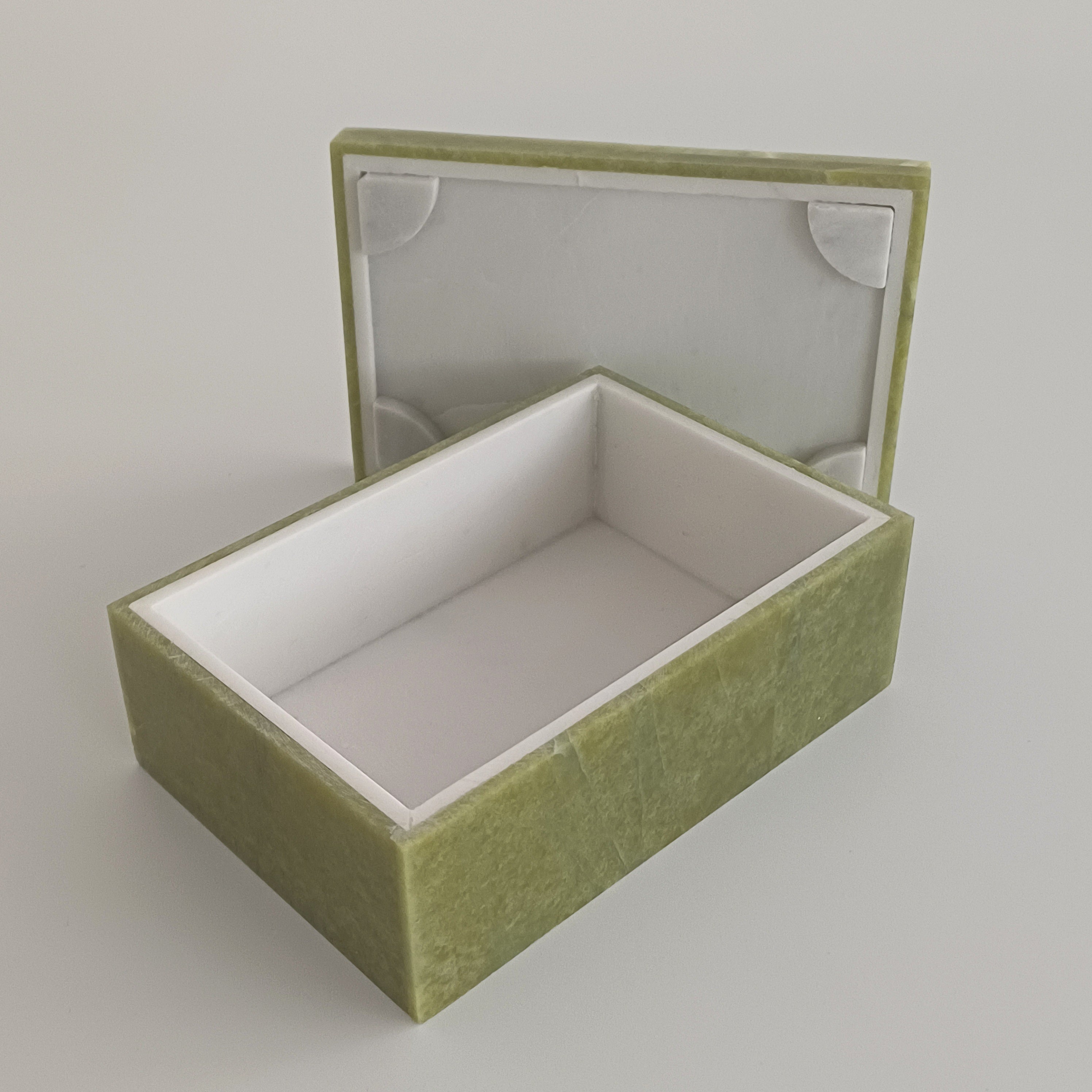 Afghan Handmade Serpentine & White Marble Jewellery Box 12.7x8.7 CM