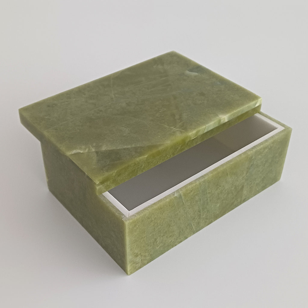 Afghan Handmade Serpentine & White Marble Jewellery Box 12.7x8.7 CM