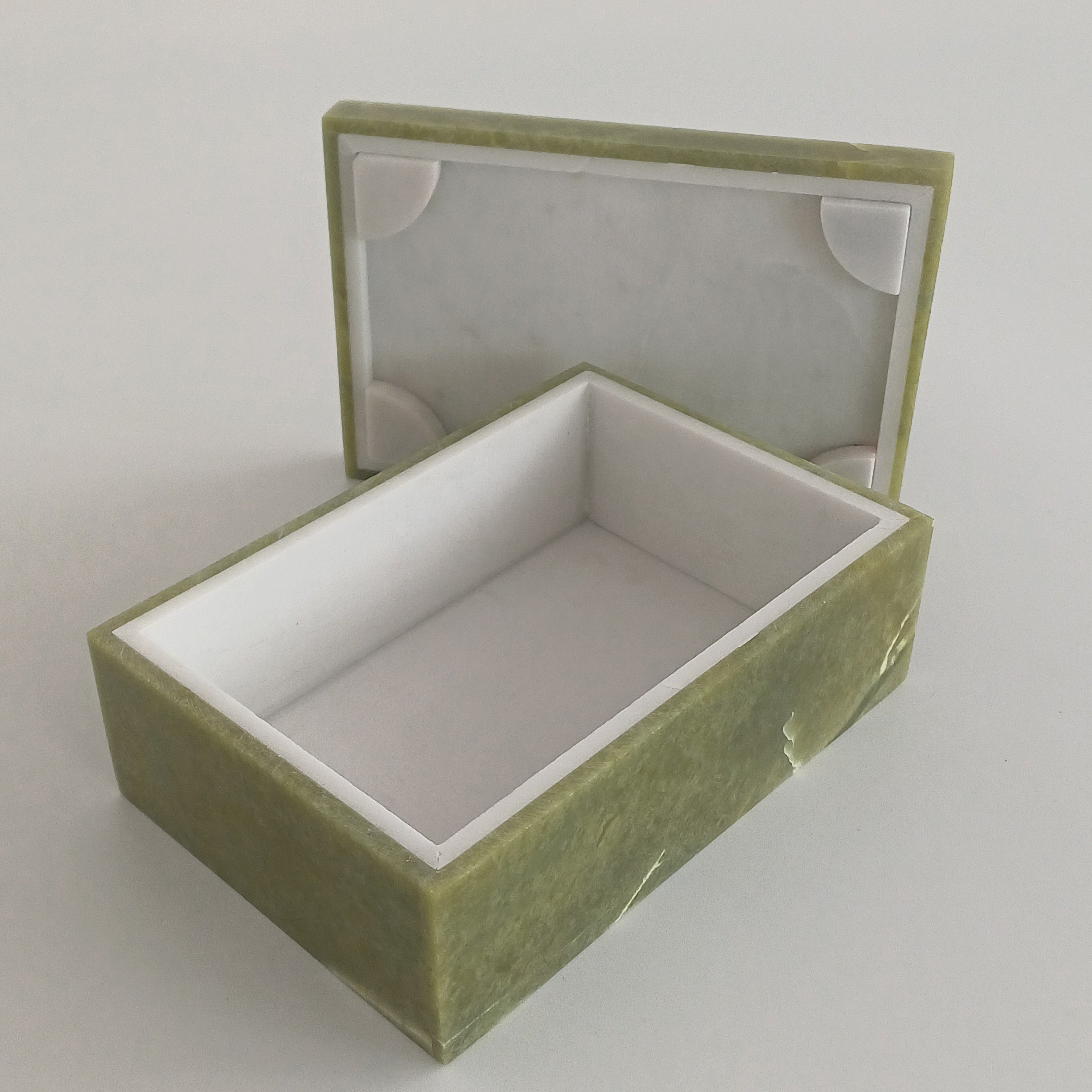 Afghan Handmade Serpentine & White Marble Jewellery Box 12.8x8.8 CM