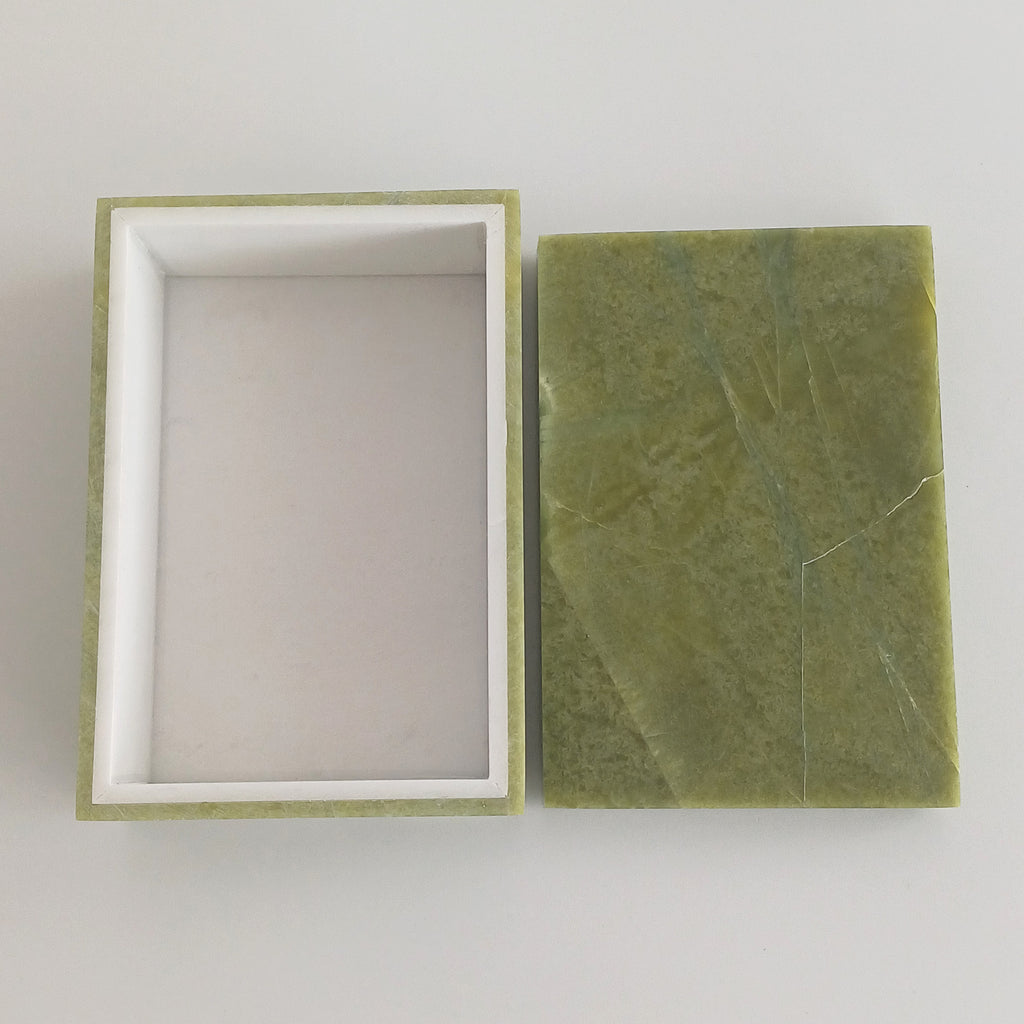 Afghan Handmade Serpentine & White Marble Jewellery Box 12.8x8.8 CM