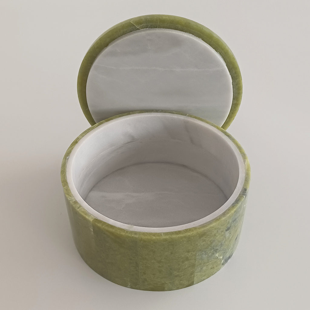 Afghan Handmade Serpentine & White Marble Jewellery Box 11.4x11.4 CM