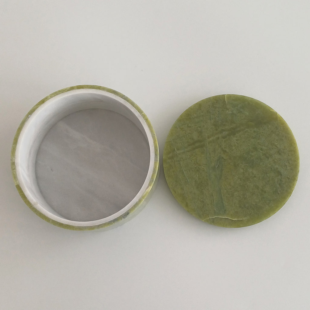 Afghan Handmade Serpentine & White Marble Jewellery Box 11.4x11.4 CM