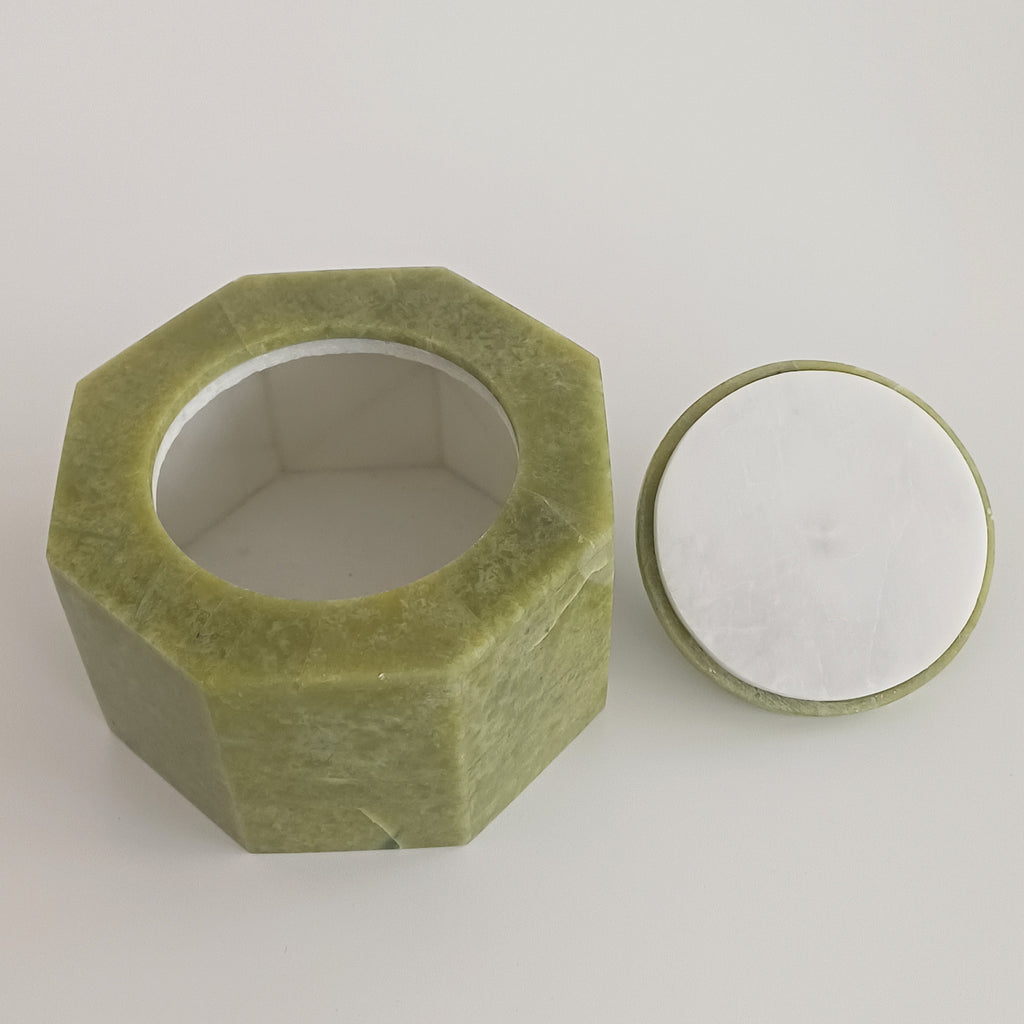 Afghan Handmade Serpentine & White Marble Jewellery Box 9.7x9.7 CM