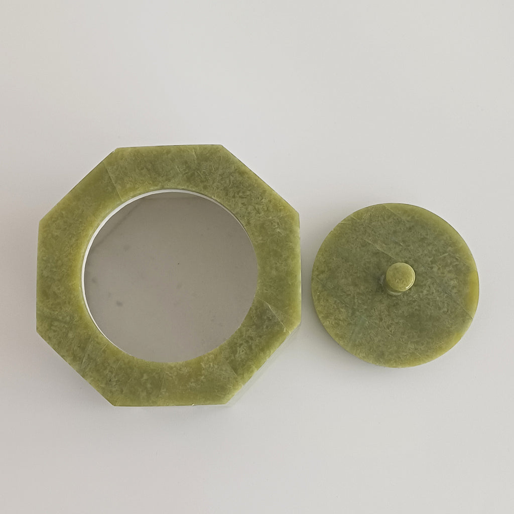 Afghan Handmade Serpentine & White Marble Jewellery Box 9.7x9.7 CM