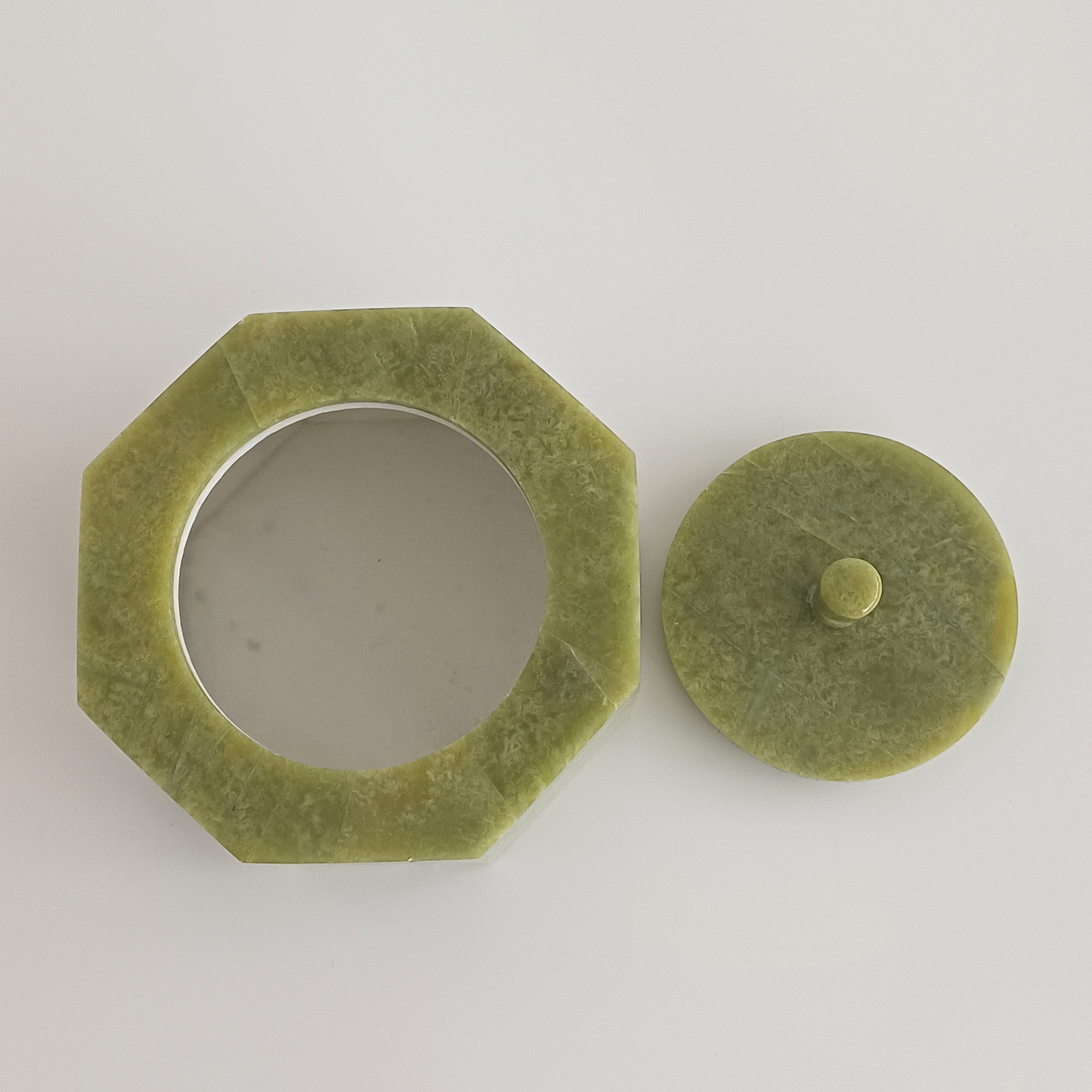 Afghan Handmade Serpentine & White Marble Jewellery Box 9.7x9.7 CM