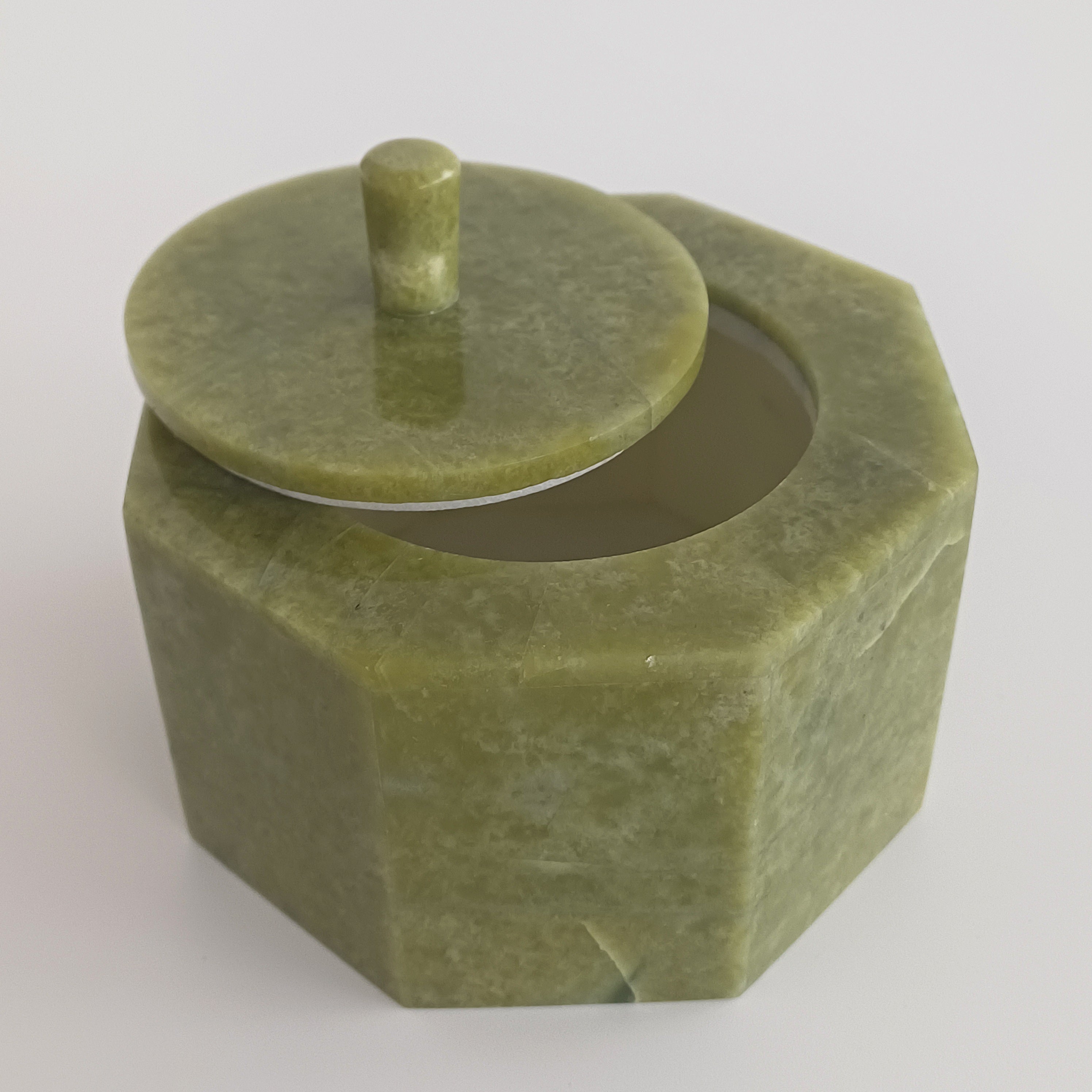 Afghan Handmade Serpentine & White Marble Jewellery Box 9.7x9.7 CM