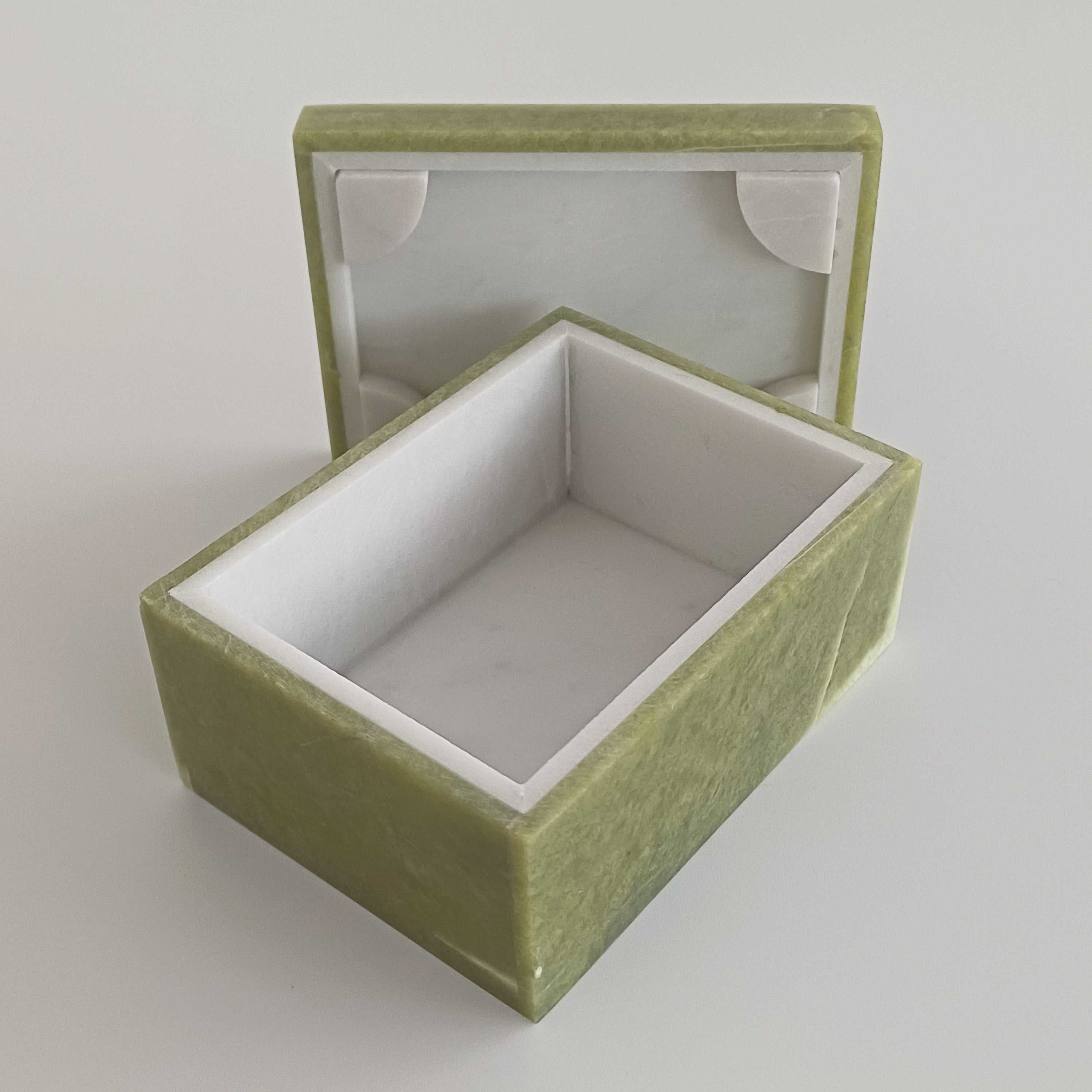 Afghan Handmade Serpentine & White Marble Jewellery Box 9.7x7.3 CM