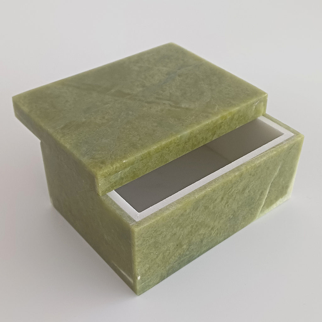 Afghan Handmade Serpentine & White Marble Jewellery Box 9.7x7.3 CM