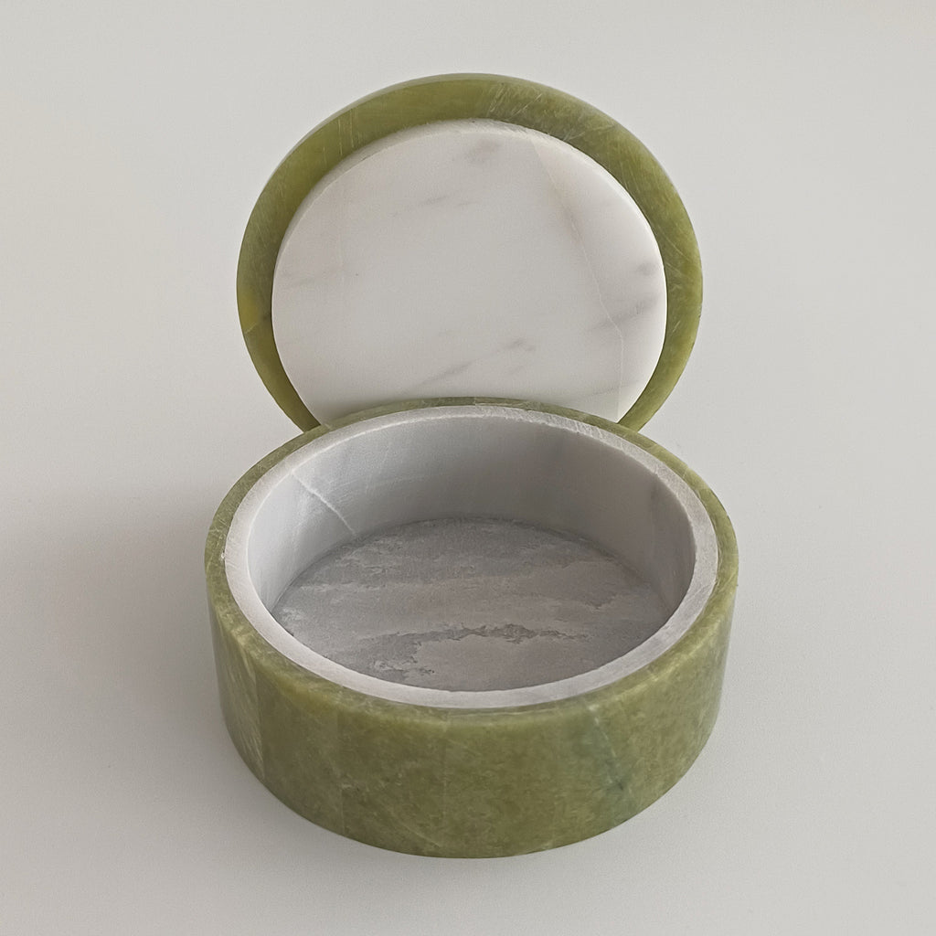 Afghan Handmade Serpentine & White Marble Jewellery Box 7.5x7.5 CM