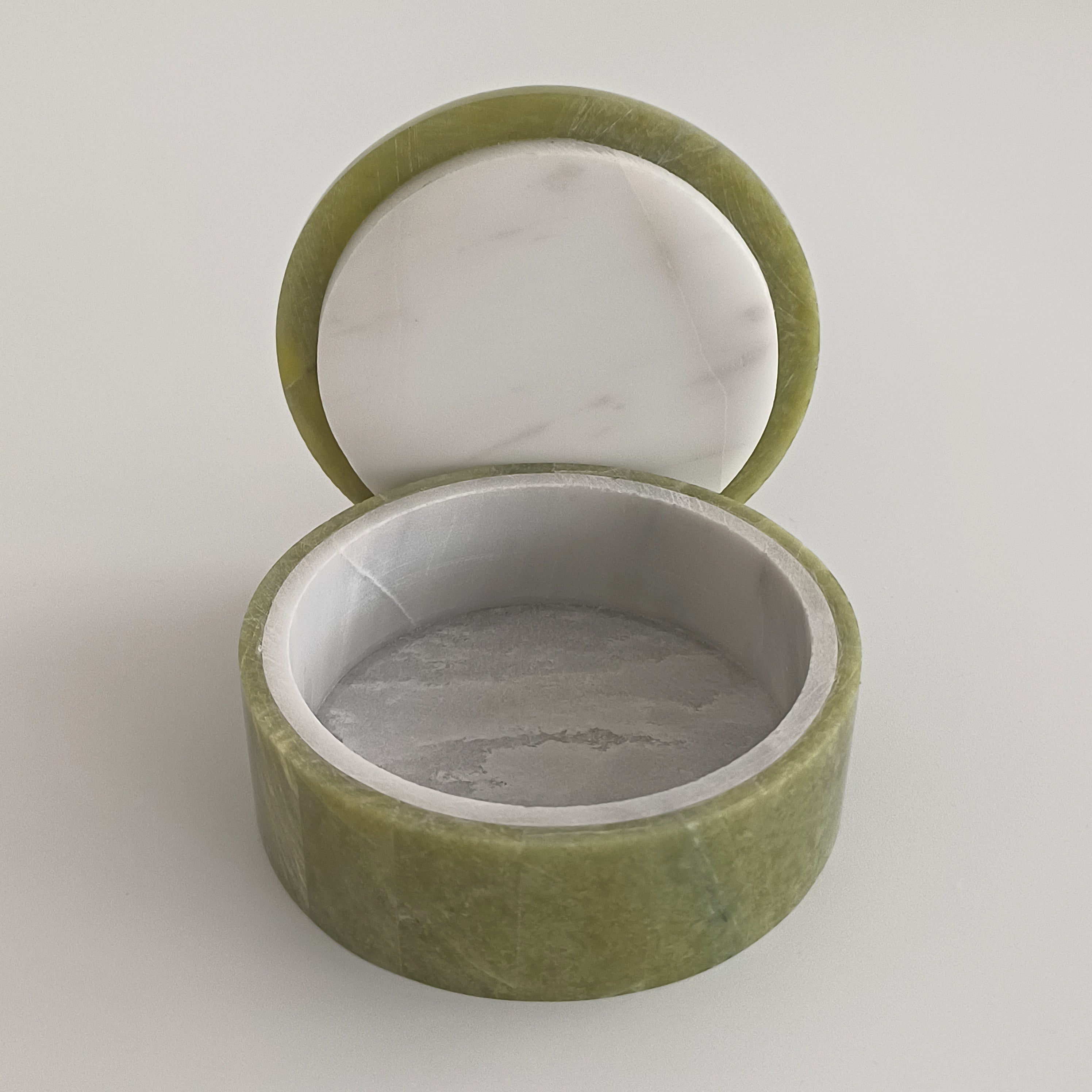 Afghan Handmade Serpentine & White Marble Jewellery Box 7.5x7.5 CM