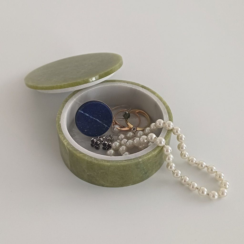 Afghan Handmade Serpentine & White Marble Jewellery Box 7.5x7.5 CM