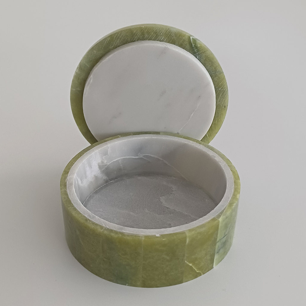 Afghan Handmade Serpentine & White Marble Jewellery Box 7.7x7.7 CM