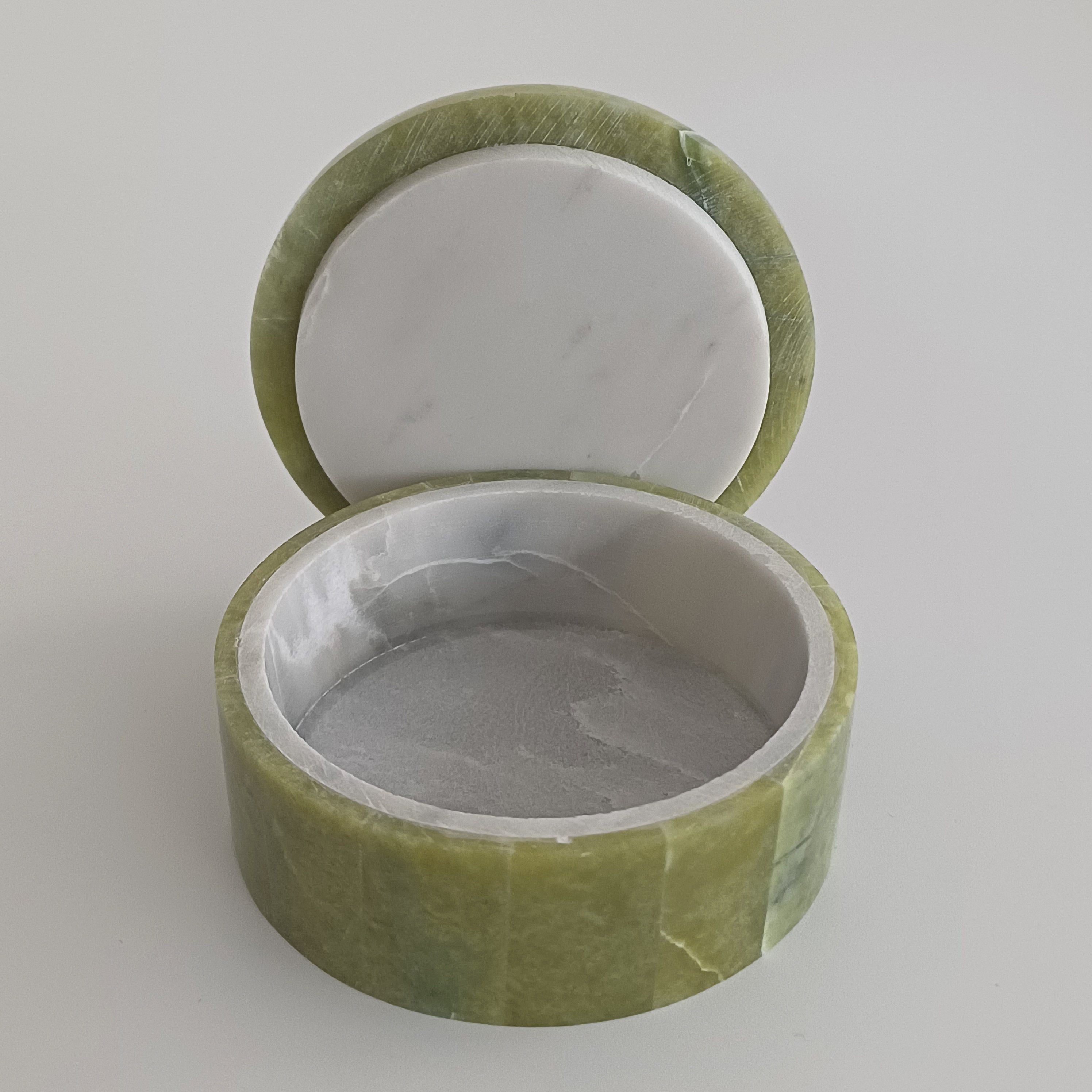 Afghan Handmade Serpentine & White Marble Jewellery Box 7.7x7.7 CM