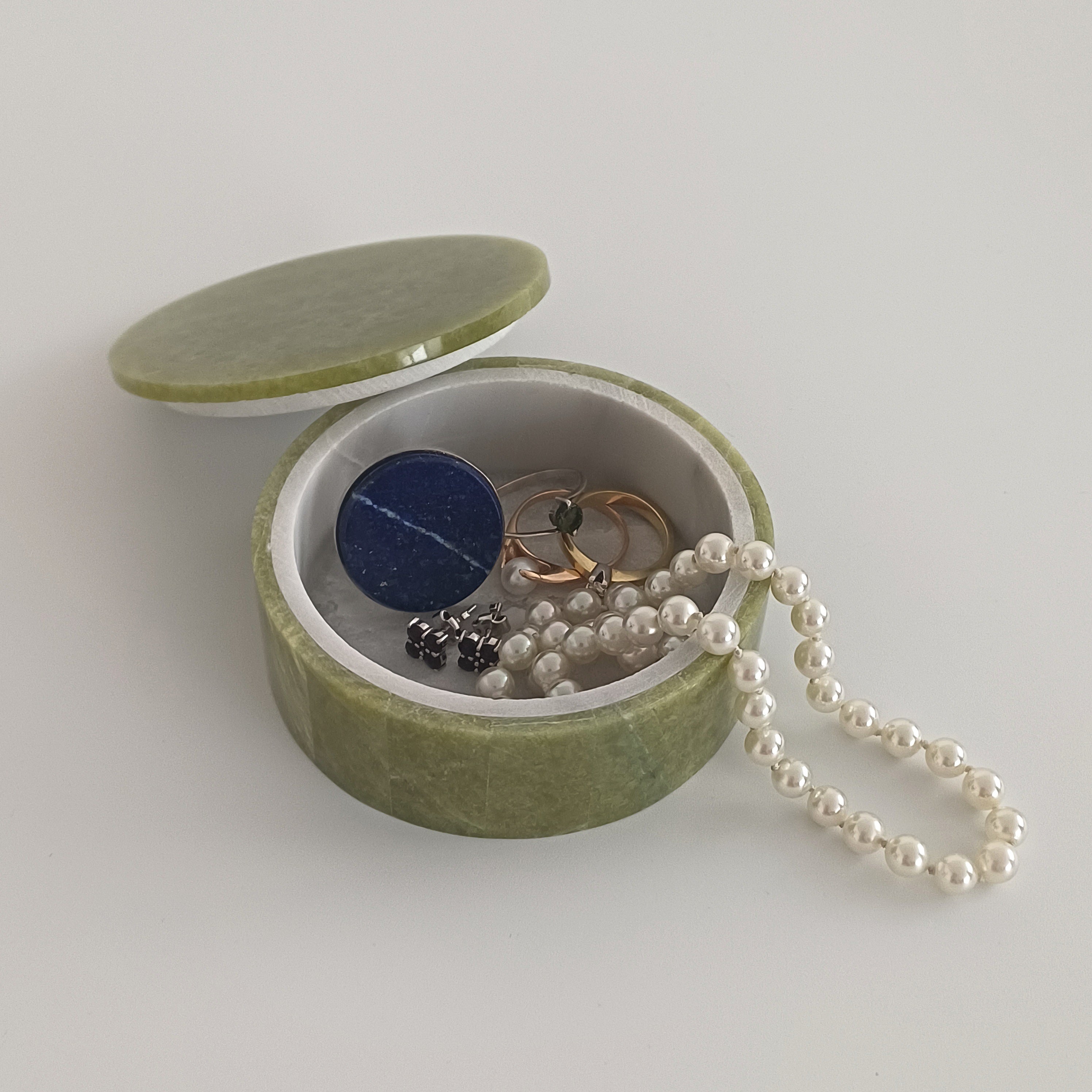 Afghan Handmade Serpentine & White Marble Jewellery Box 7.7x7.7 CM