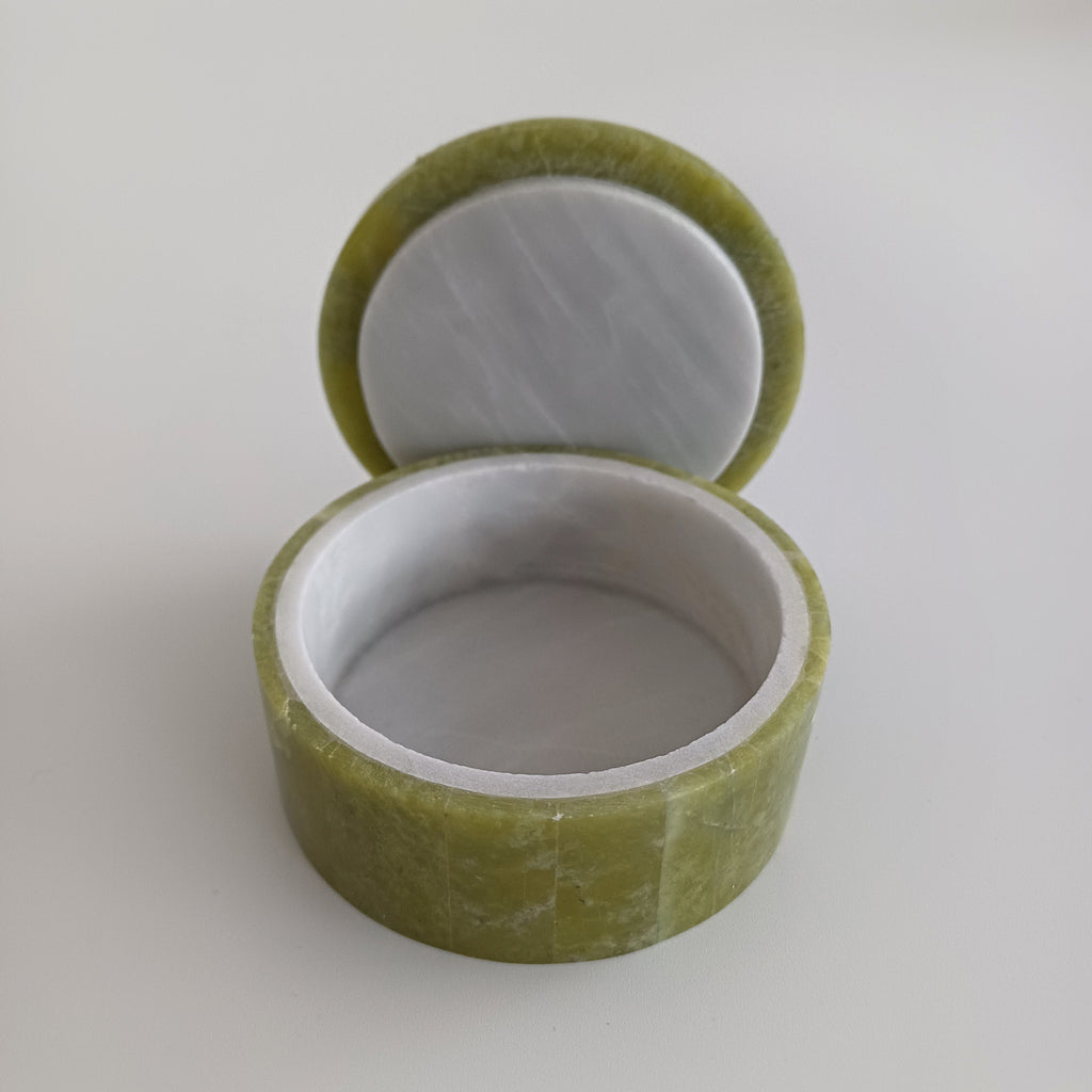 Afghan Handmade Serpentine & White Marble Jewellery Box 6.5x6.5 CM