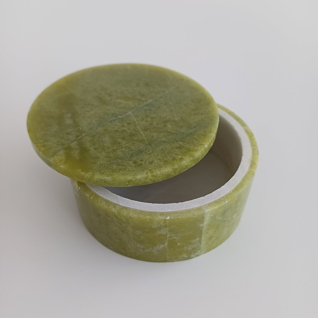 Afghan Handmade Serpentine & White Marble Jewellery Box 6.5x6.5 CM