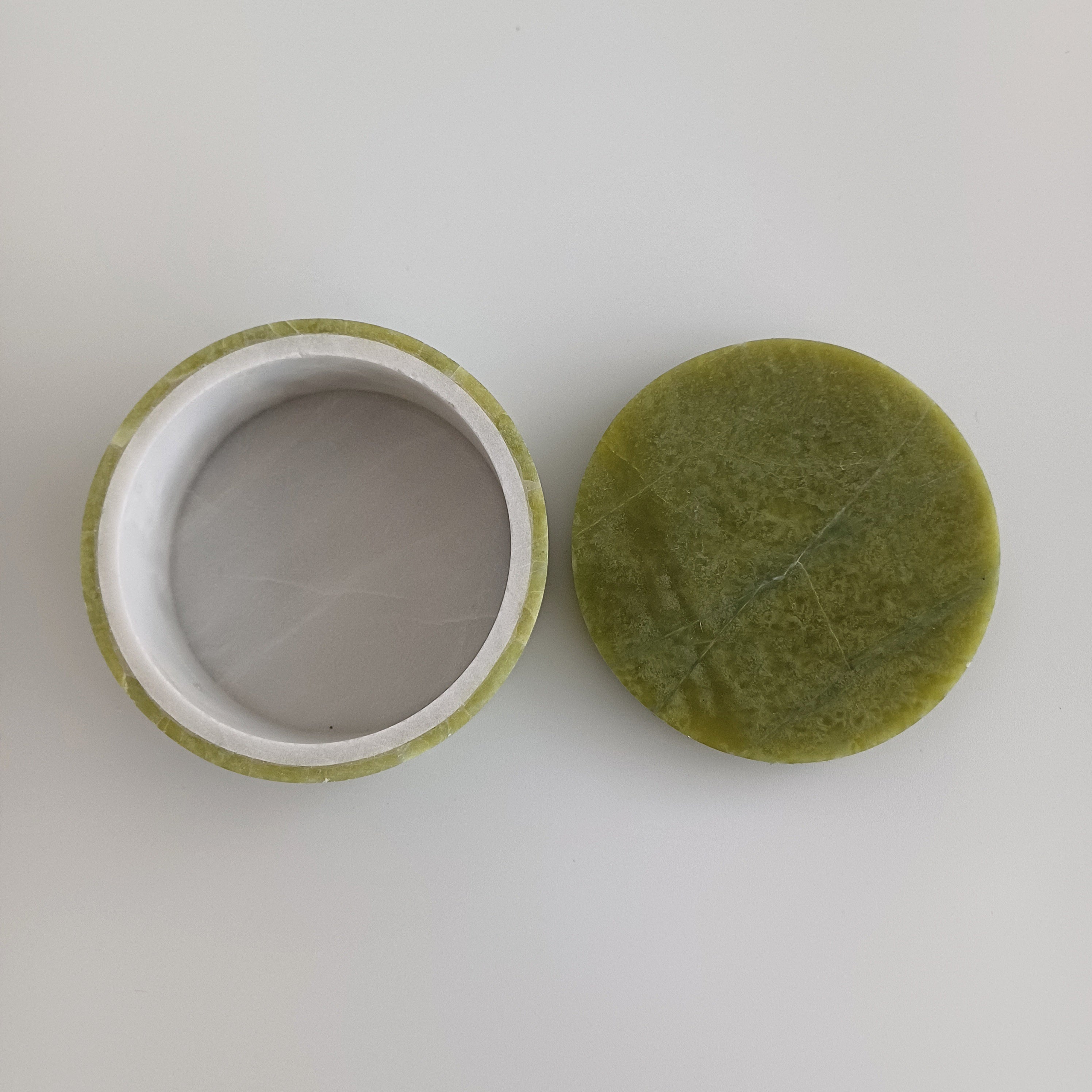 Afghan Handmade Serpentine & White Marble Jewellery Box 6.5x6.5 CM