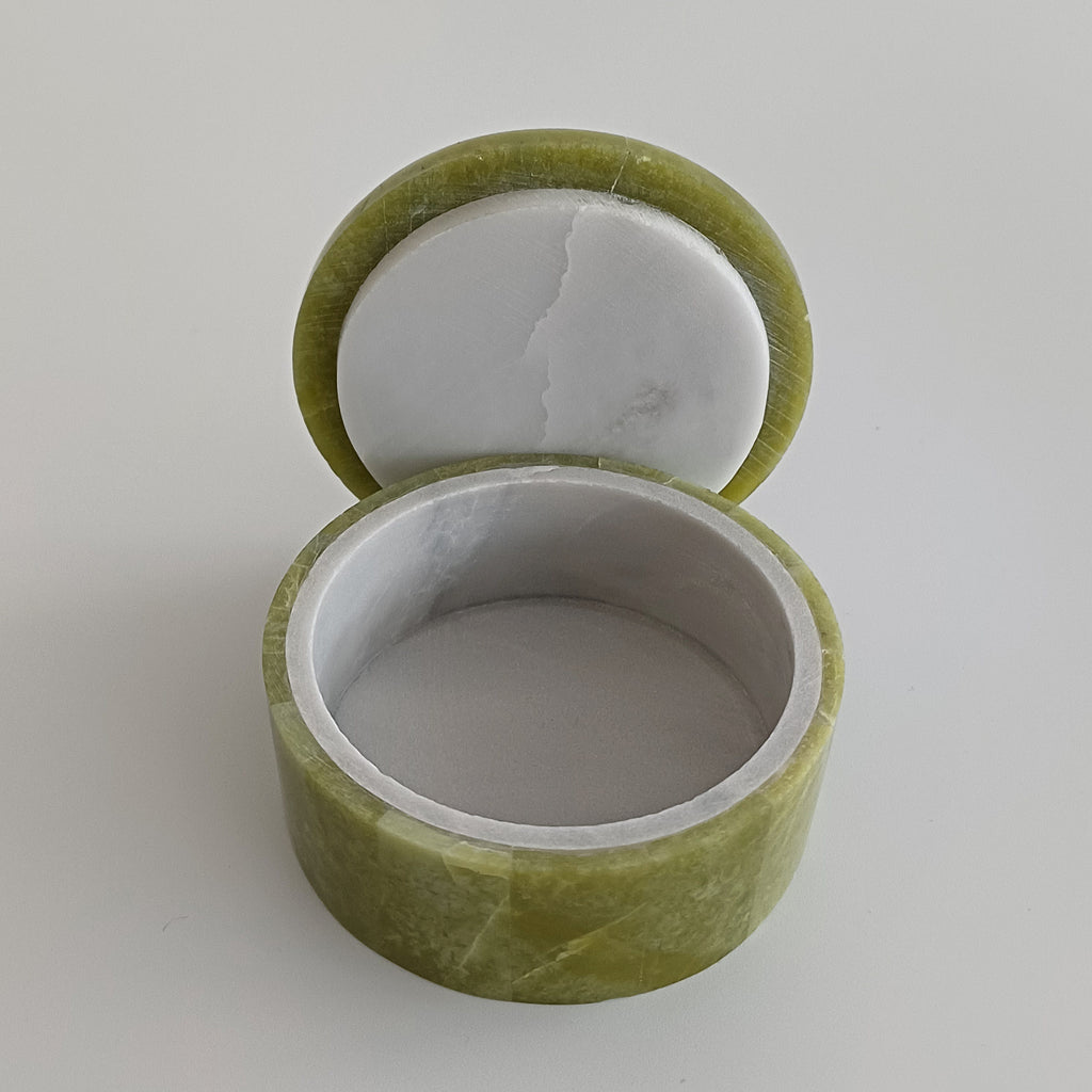 Afghan Handmade Serpentine & White Marble Jewellery Box 6.5x6.5 CM