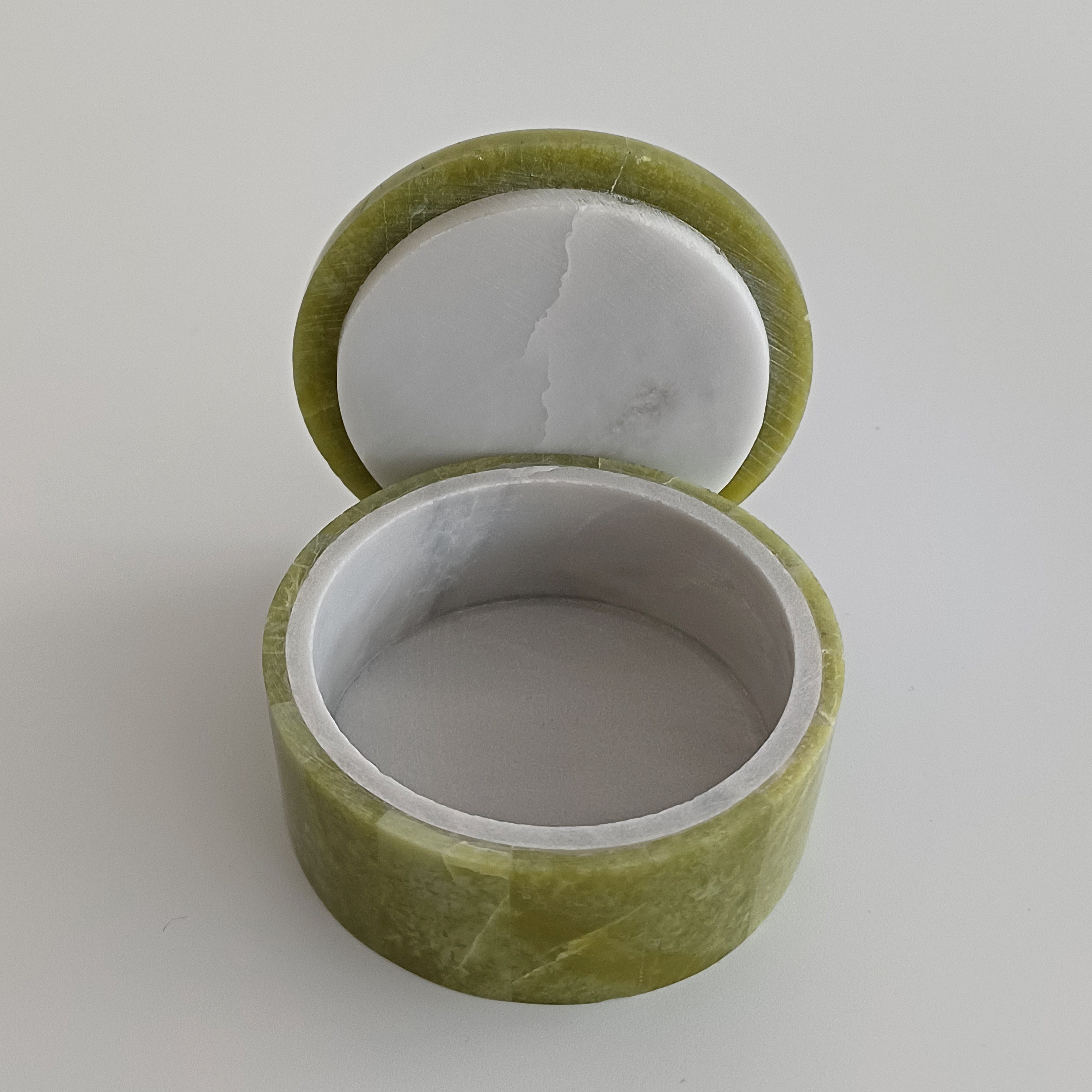 Afghan Handmade Serpentine & White Marble Jewellery Box 6.5x6.5 CM